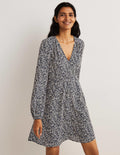 Kleid mit V-Ausschnitt-Französisches Navy, Blumenmuster