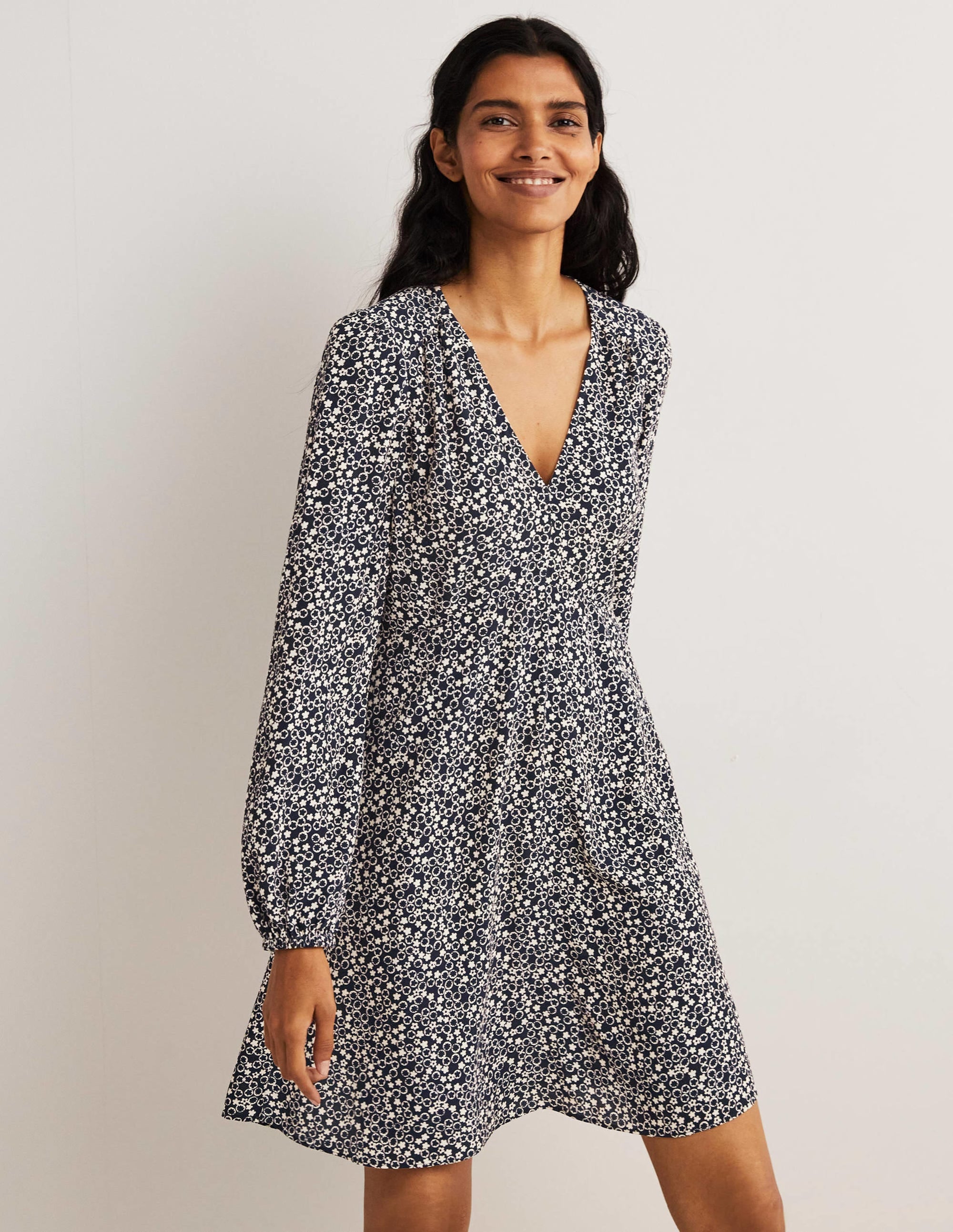 Kleid mit V-Ausschnitt-Französisches Navy, Blumenmuster - Image 1