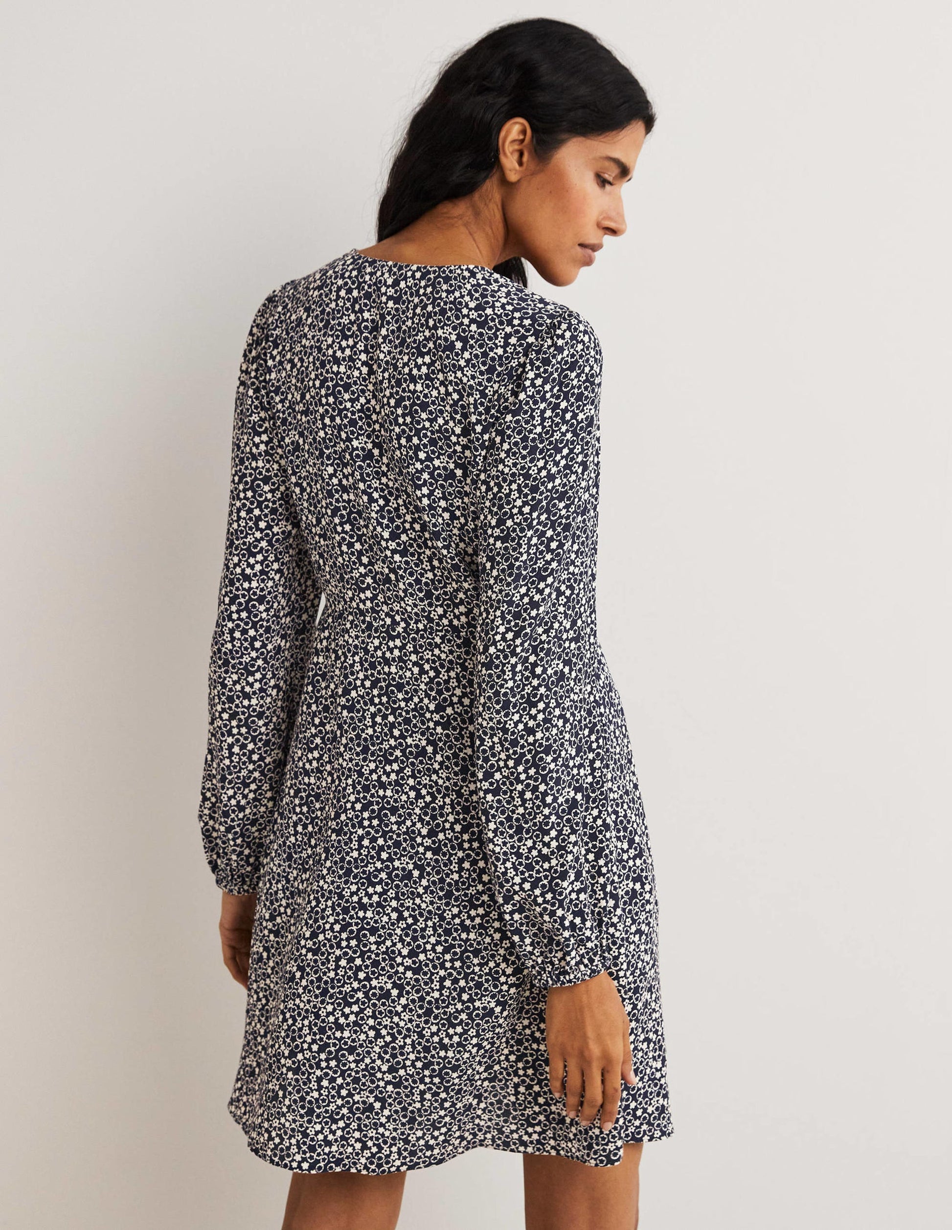 Kleid mit V-Ausschnitt-Französisches Navy, Blumenmuster-3