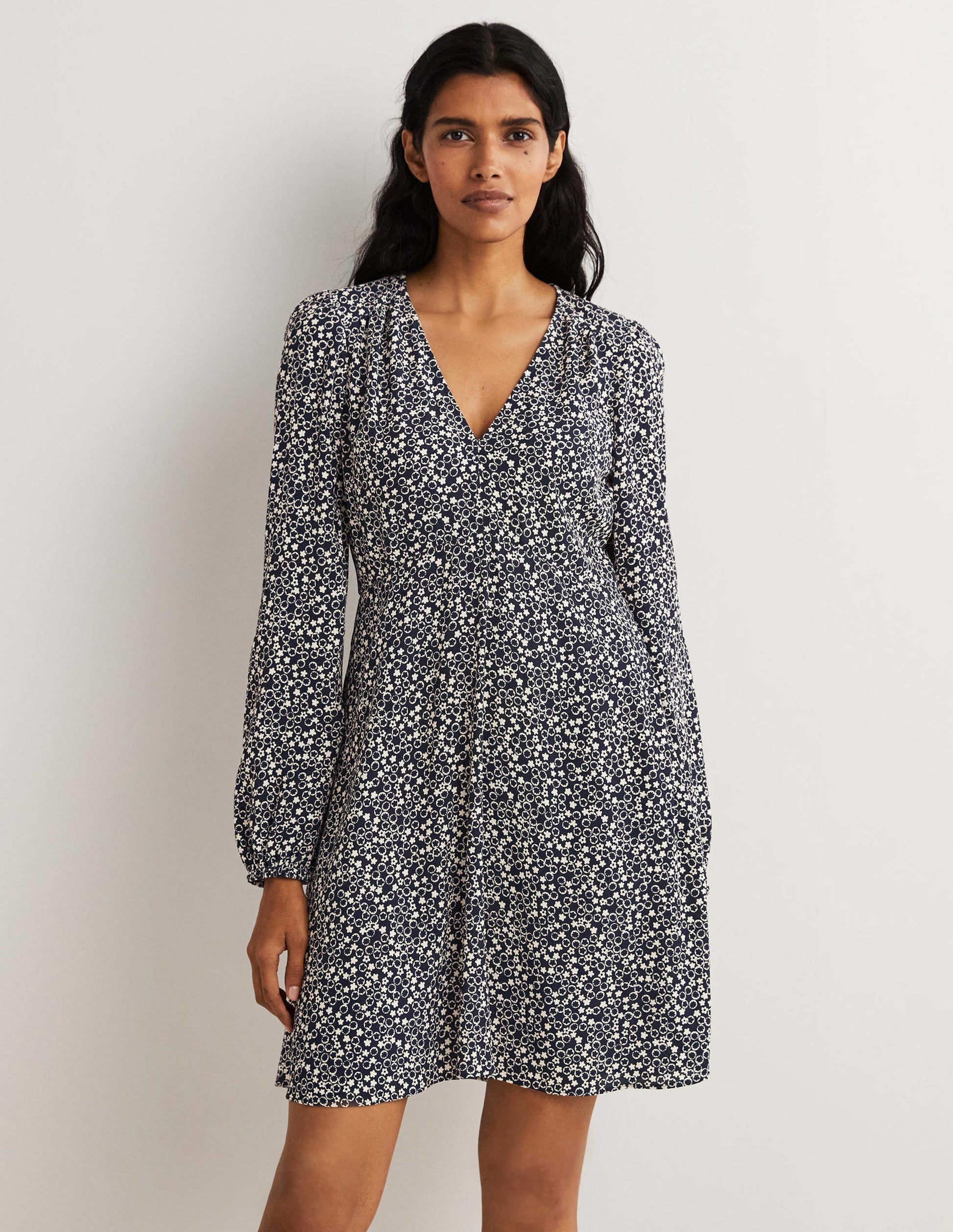 Kleid mit V-Ausschnitt-Französisches Navy, Blumenmuster-4