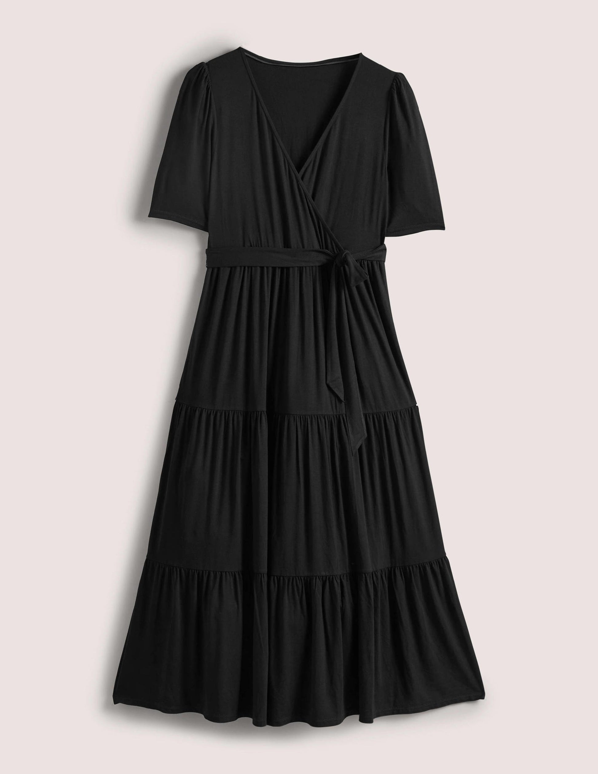 Gestuftes Jersey-Maxiwickelkleid-Schwarz-5