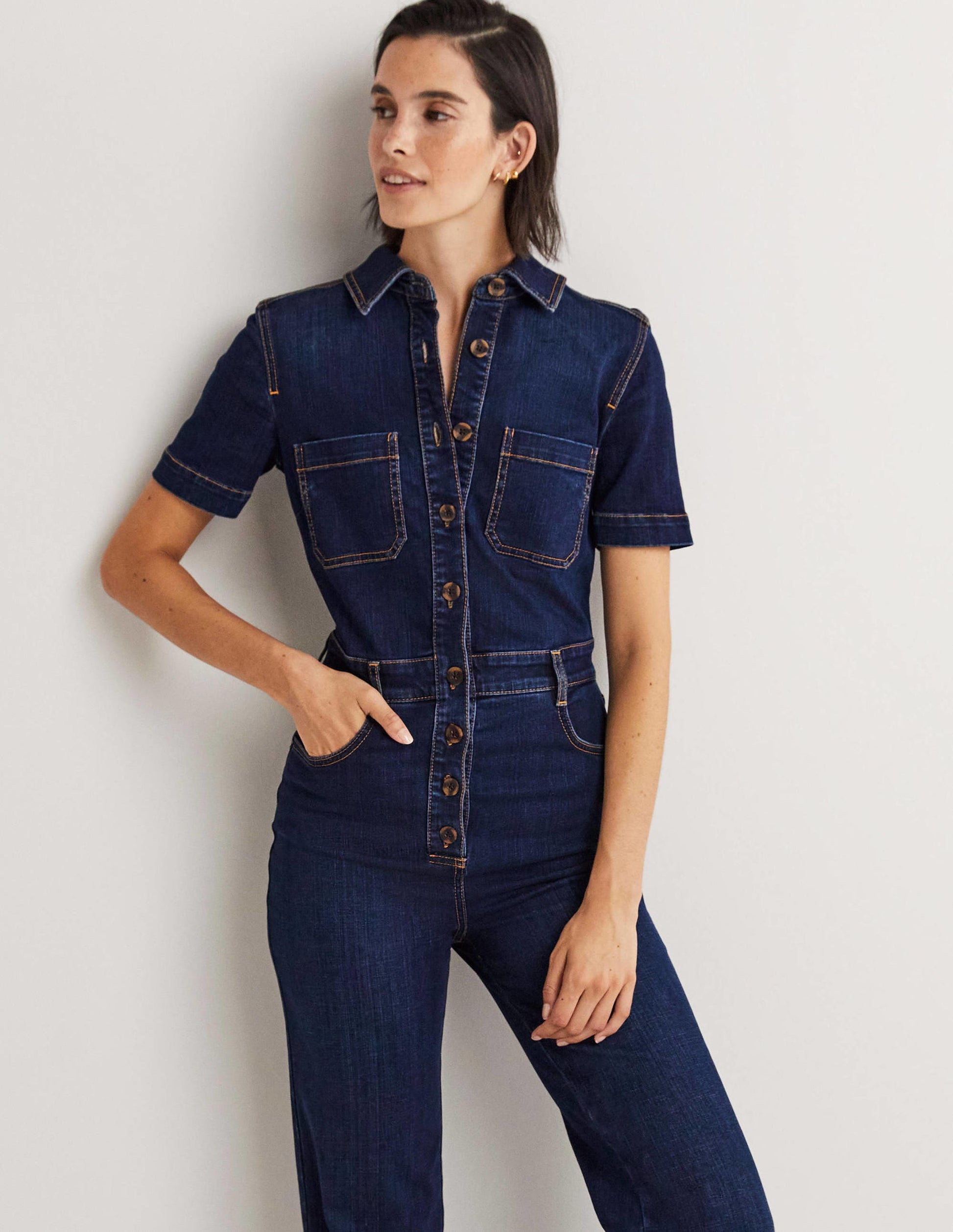 Combinaison bootcut en jean-Indigo-4