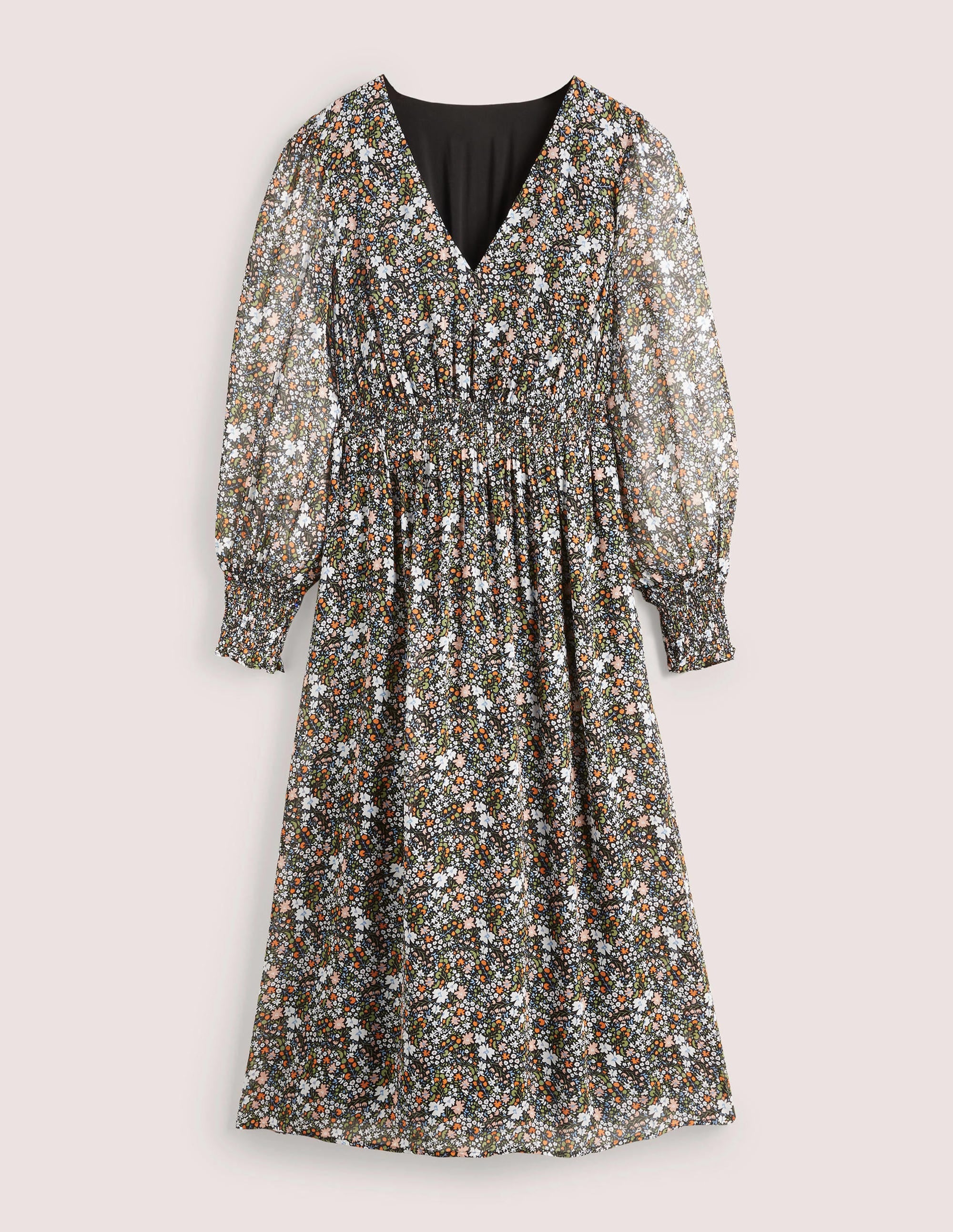 Robe midi à taille smockée-Noir, motif Abstract Ditsy - Image 6