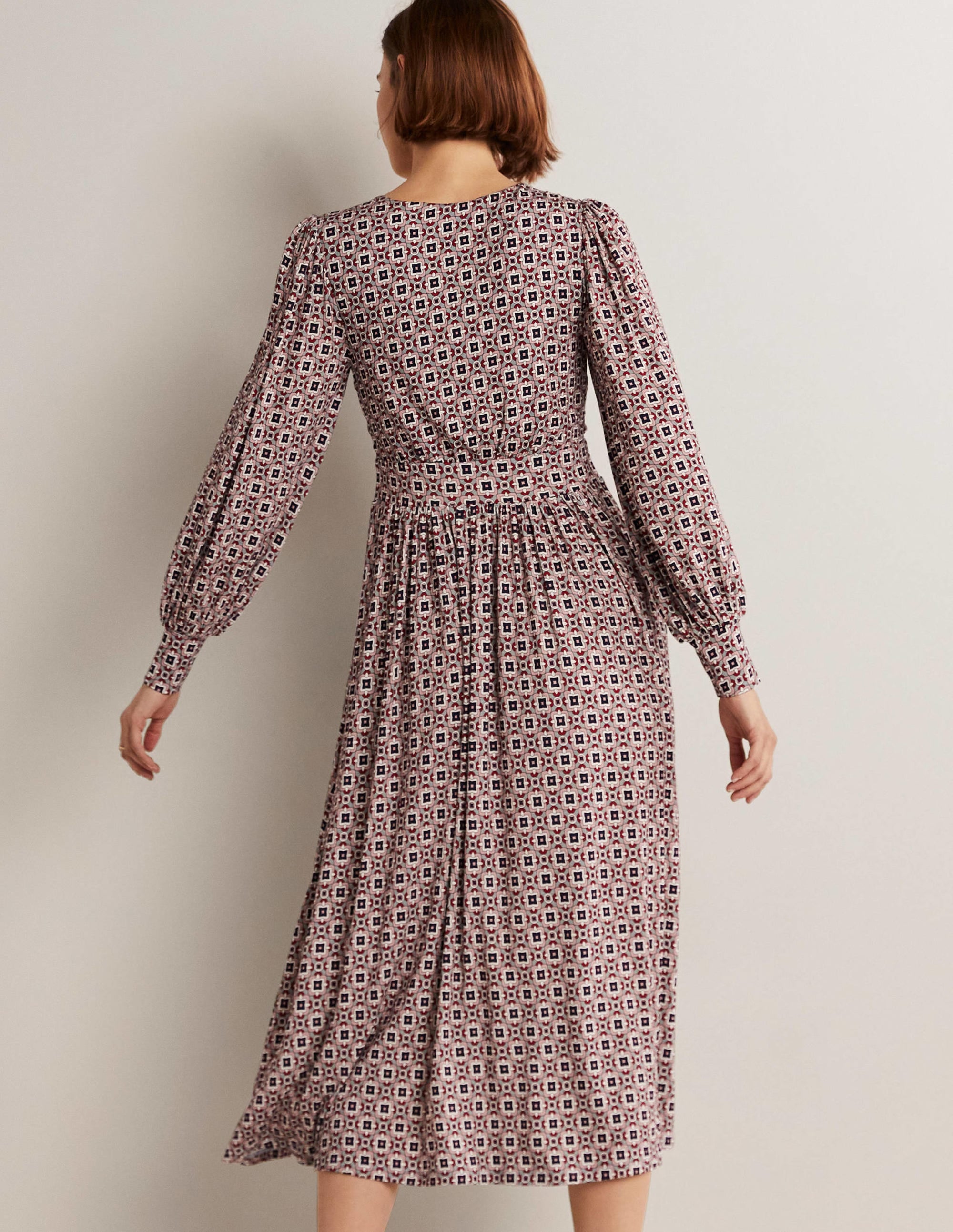 Fixed Wrap Jersey Midi Dress-Almond Pink, Square Geo - Image 8