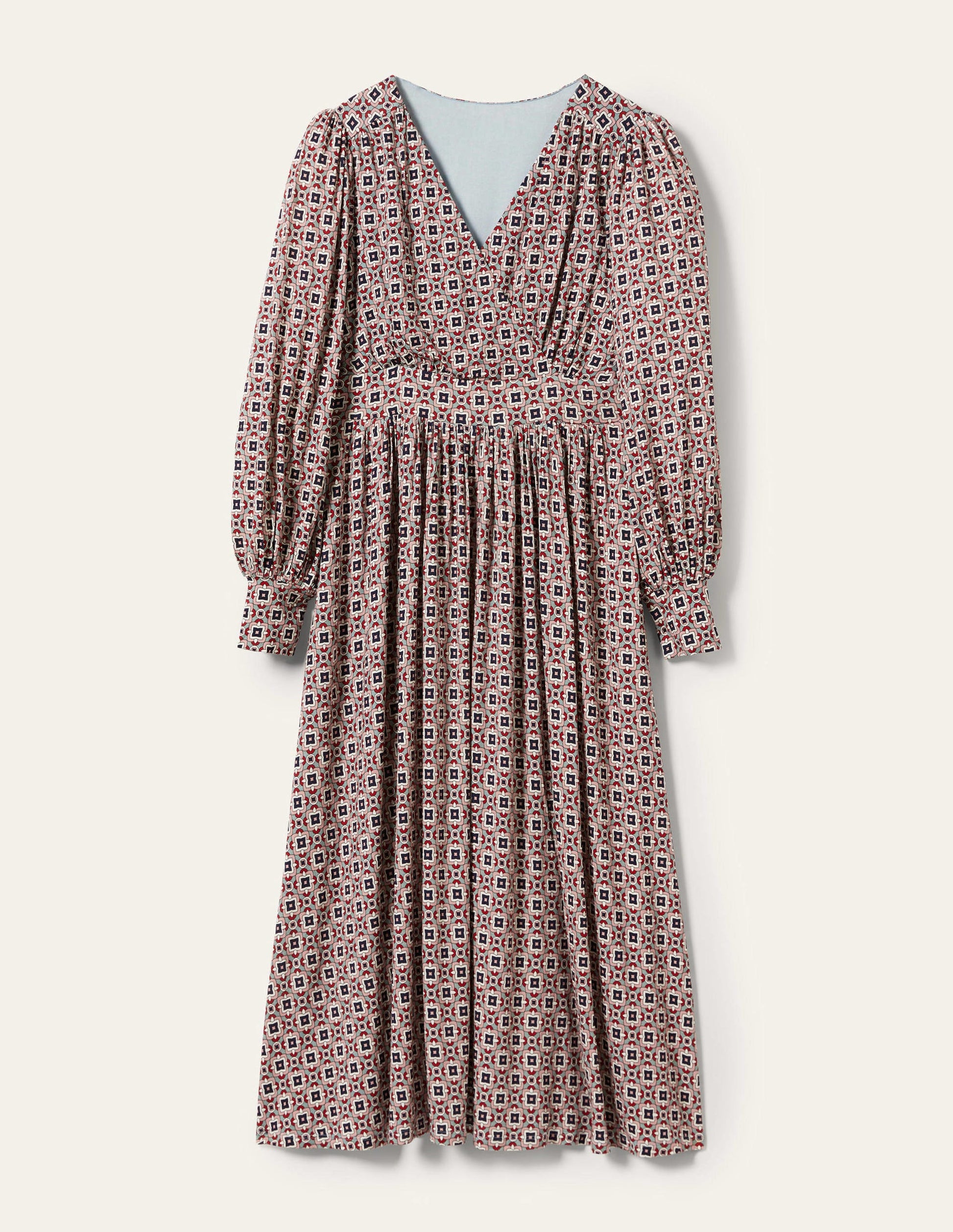 Fixed Wrap Jersey Midi Dress-Almond Pink, Square Geo-12