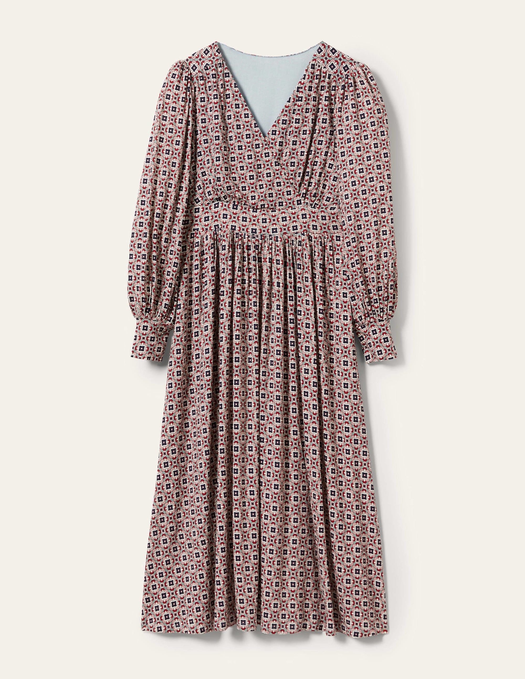 Fixed Wrap Jersey Midi Dress-Almond Pink, Square Geo - Image 12