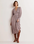 Fixed Wrap Jersey Midi Dress-Almond Pink, Square Geo