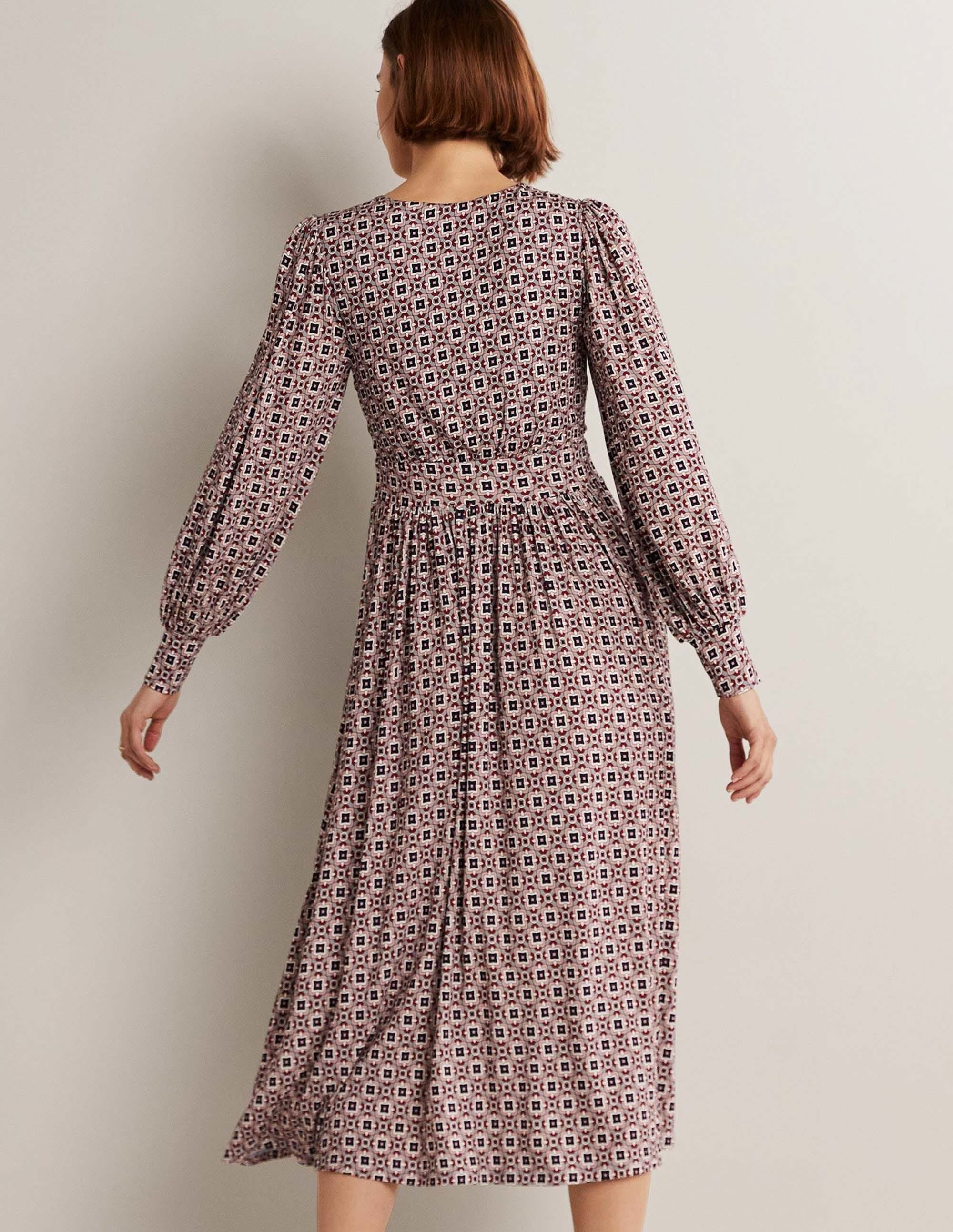 Fixed Wrap Jersey Midi Dress-Almond Pink, Square Geo - Image 3