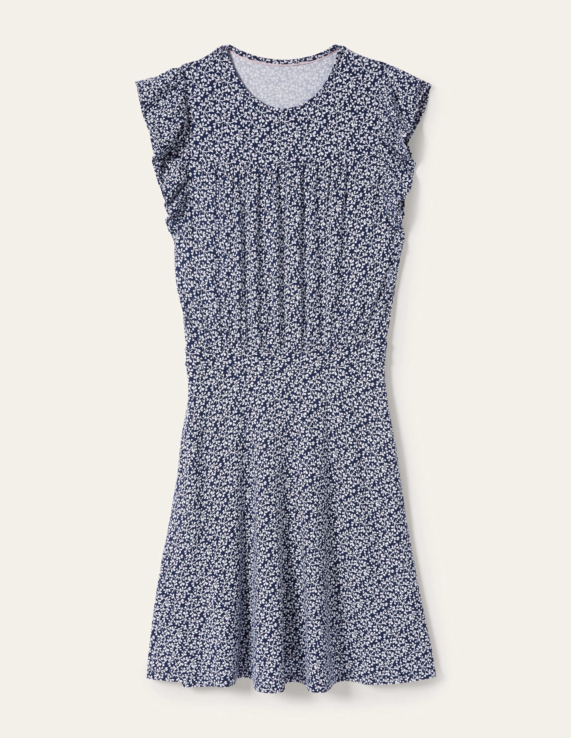 Gemustertes Minikleid mit Rüschen-Navy, Blattmuster-5