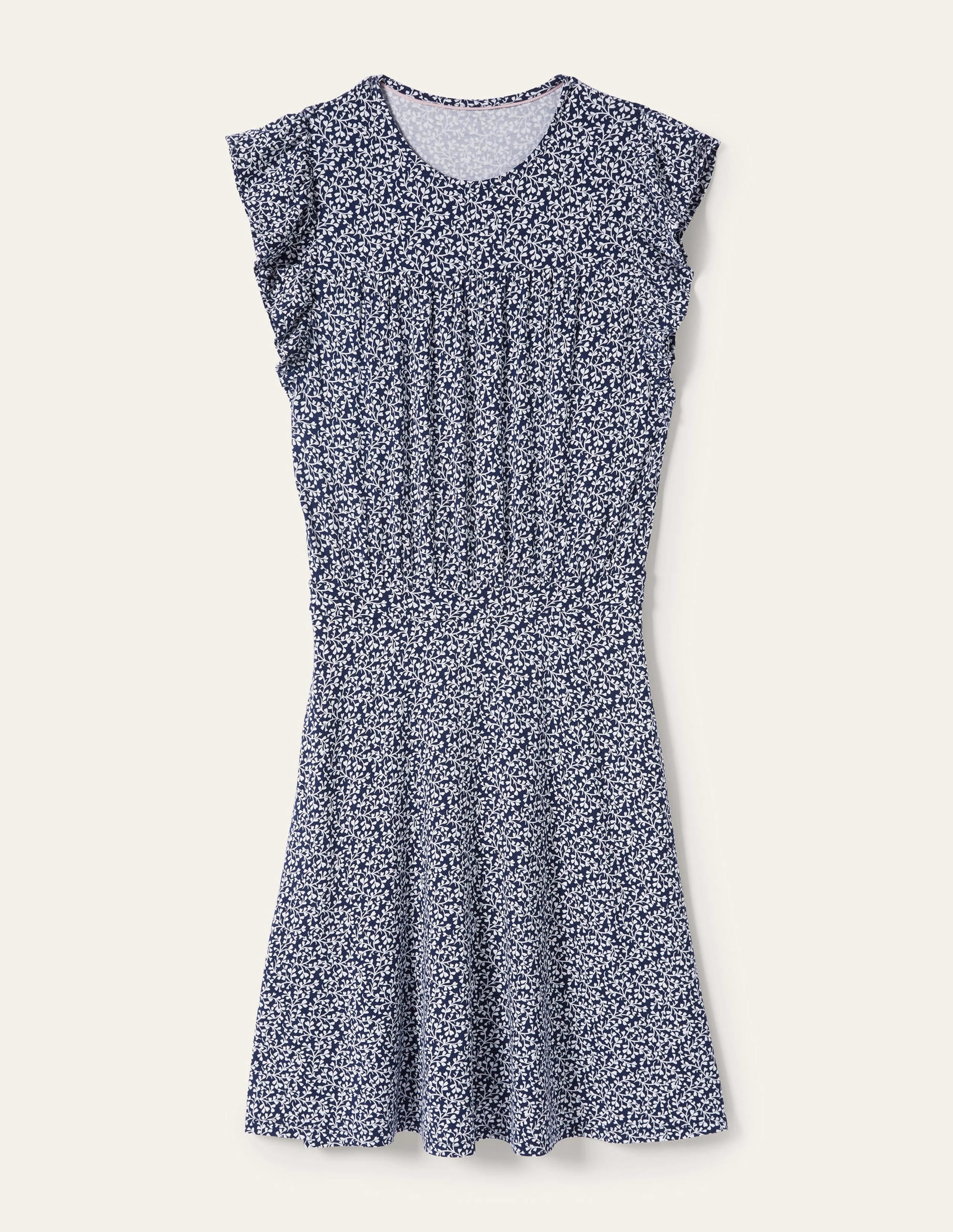 Gemustertes Minikleid mit Rüschen-Navy, Blattmuster - Image 5