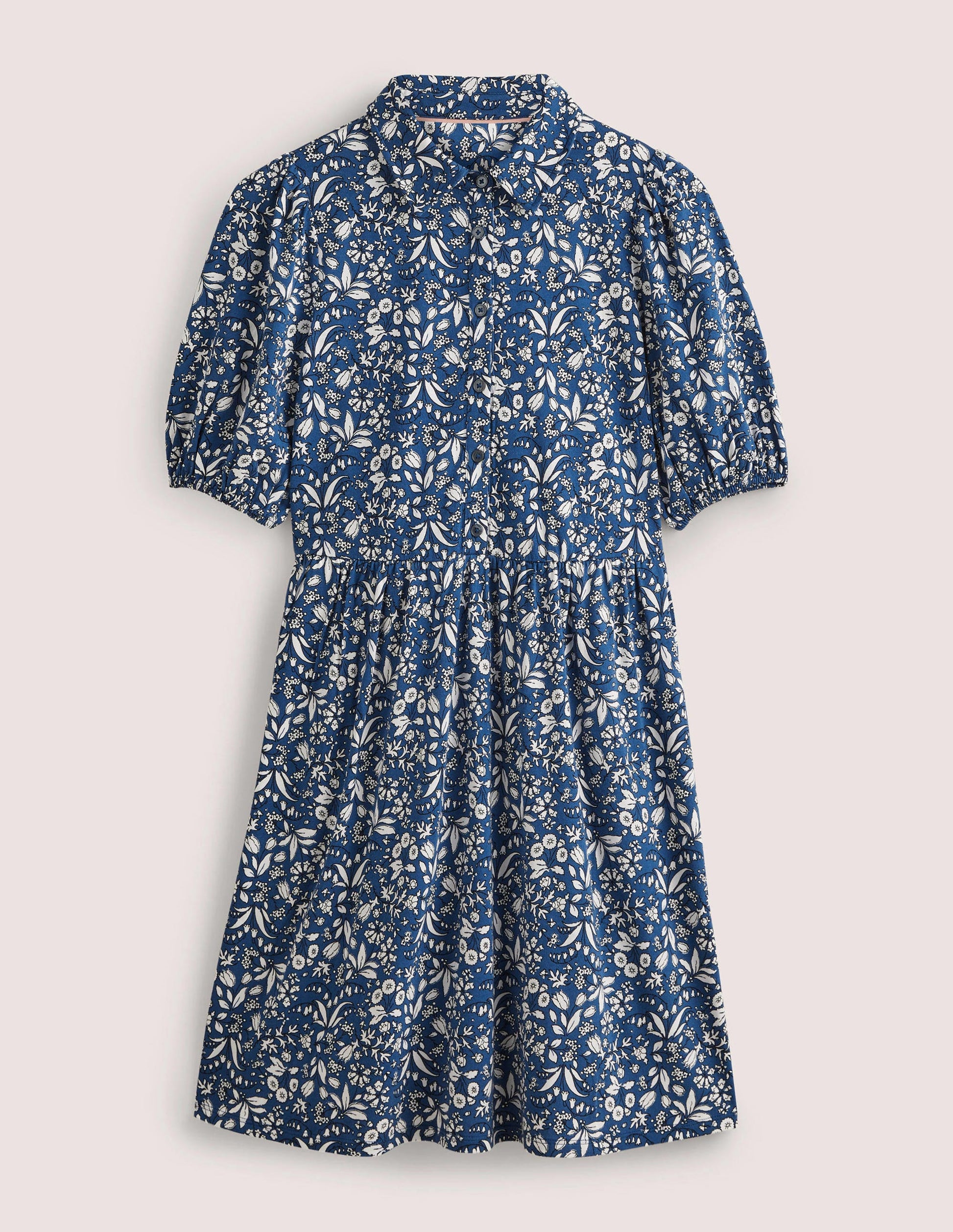Mini robe-chemise en jersey-Bleu mer, fleur sauvage-5