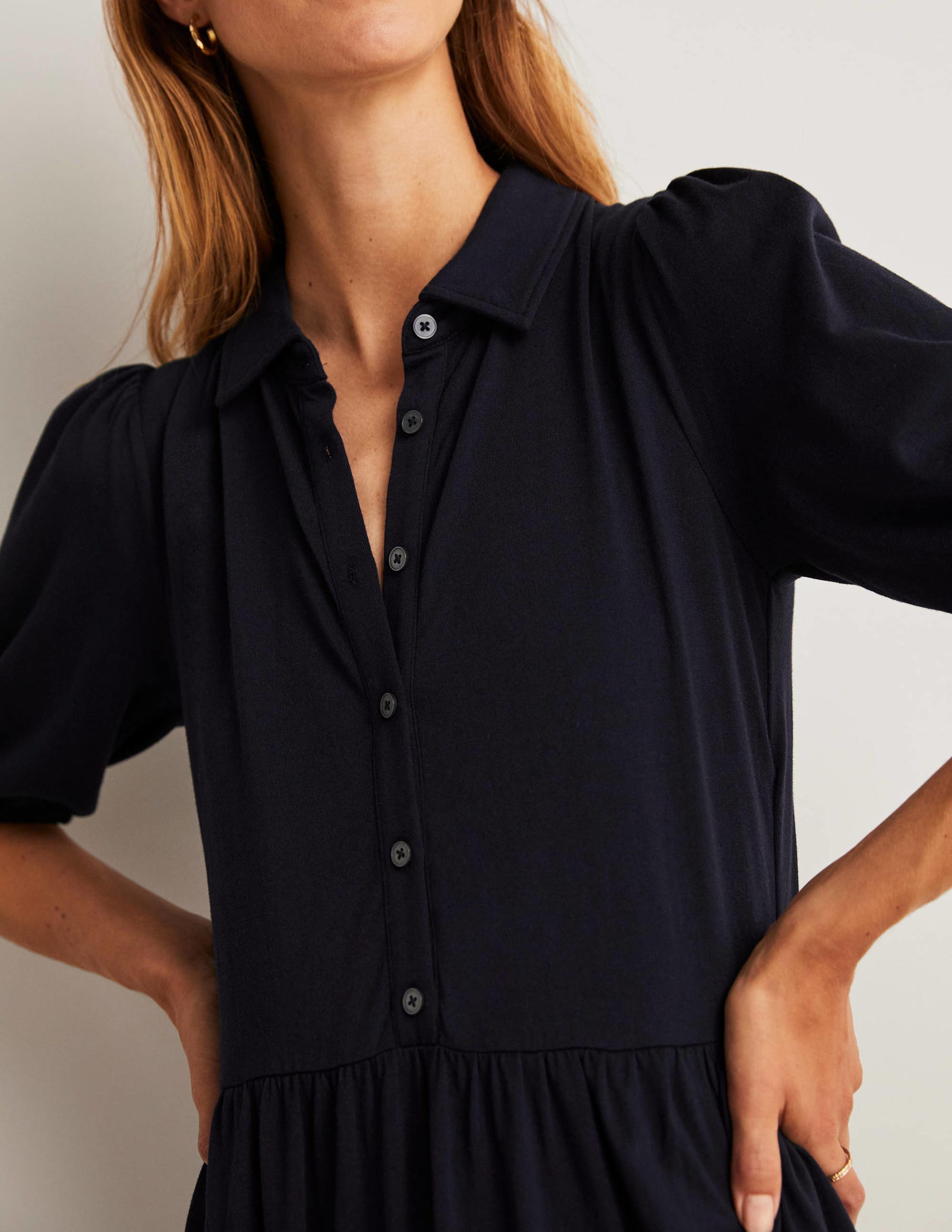 Mini Jersey Shirt Dress-Navy - Image 5