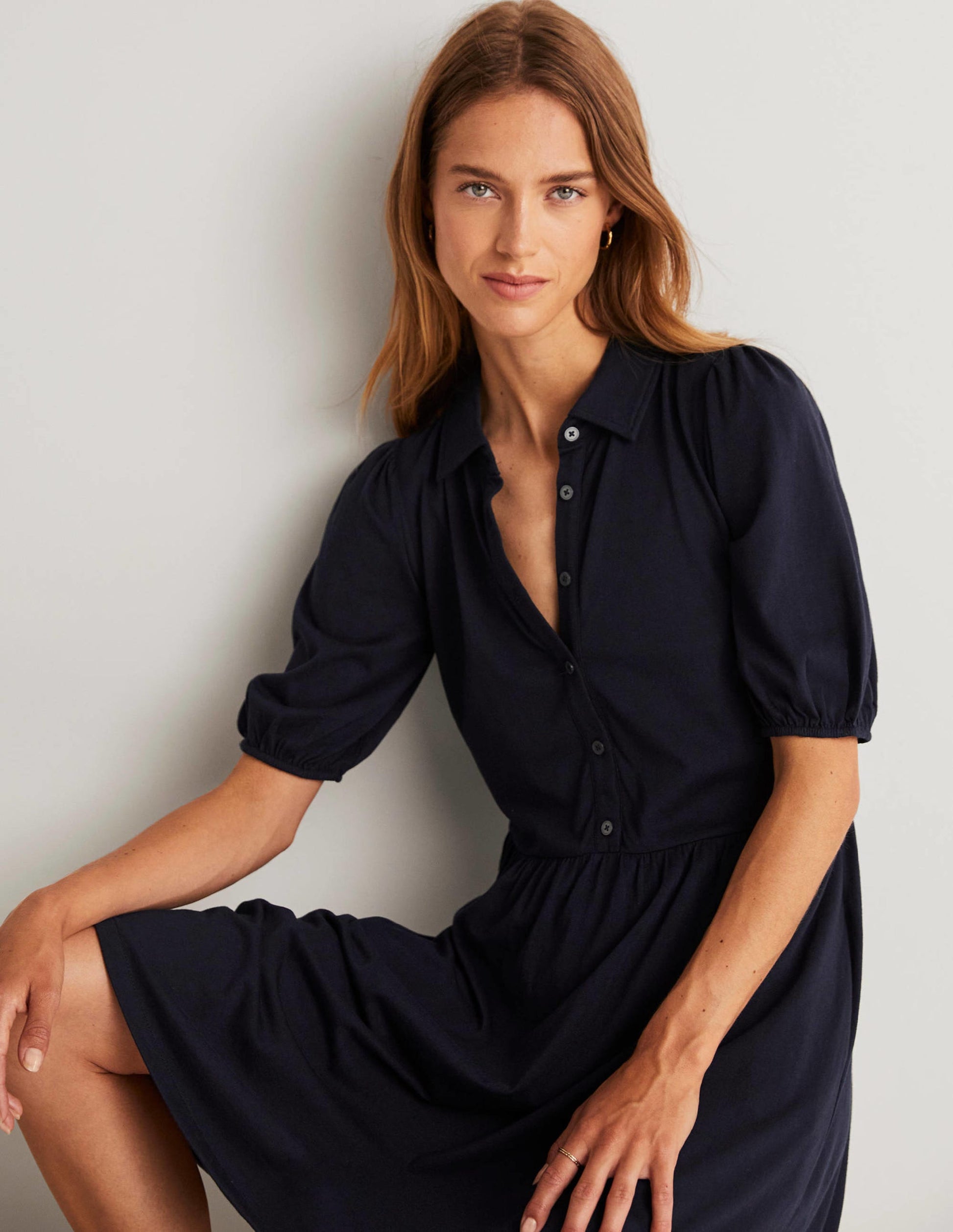 Mini Jersey Shirt Dress-Navy-7