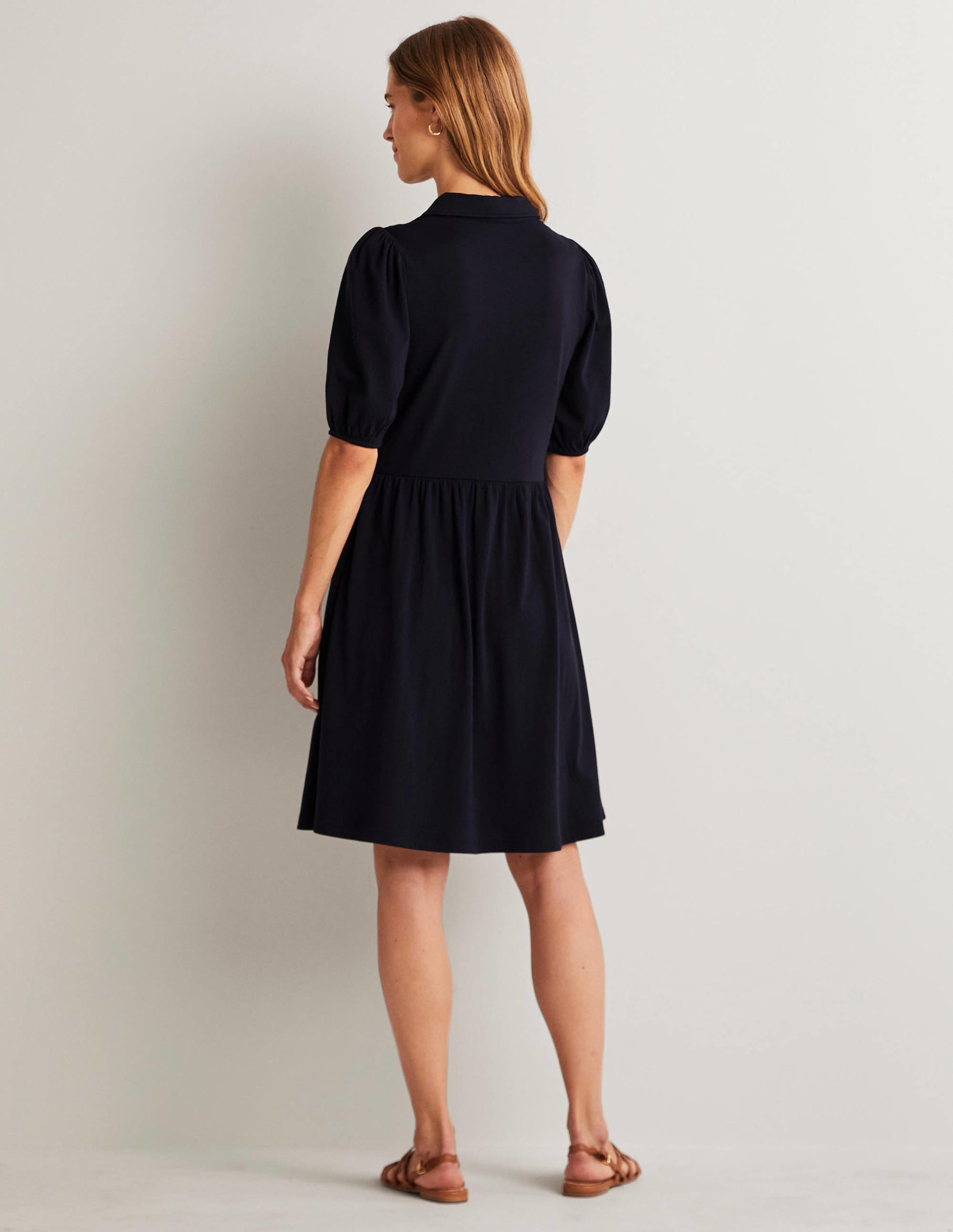 Mini Jersey Shirt Dress-Navy - Image 3