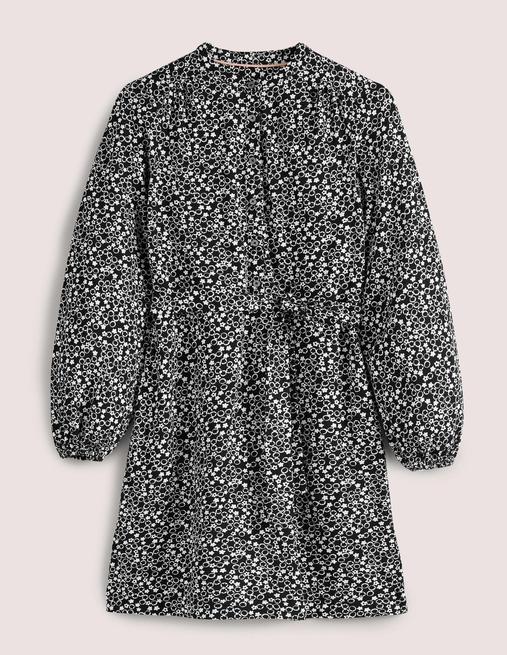 Belted Jersey Shirt Dress-Black, Floral Pebble-11