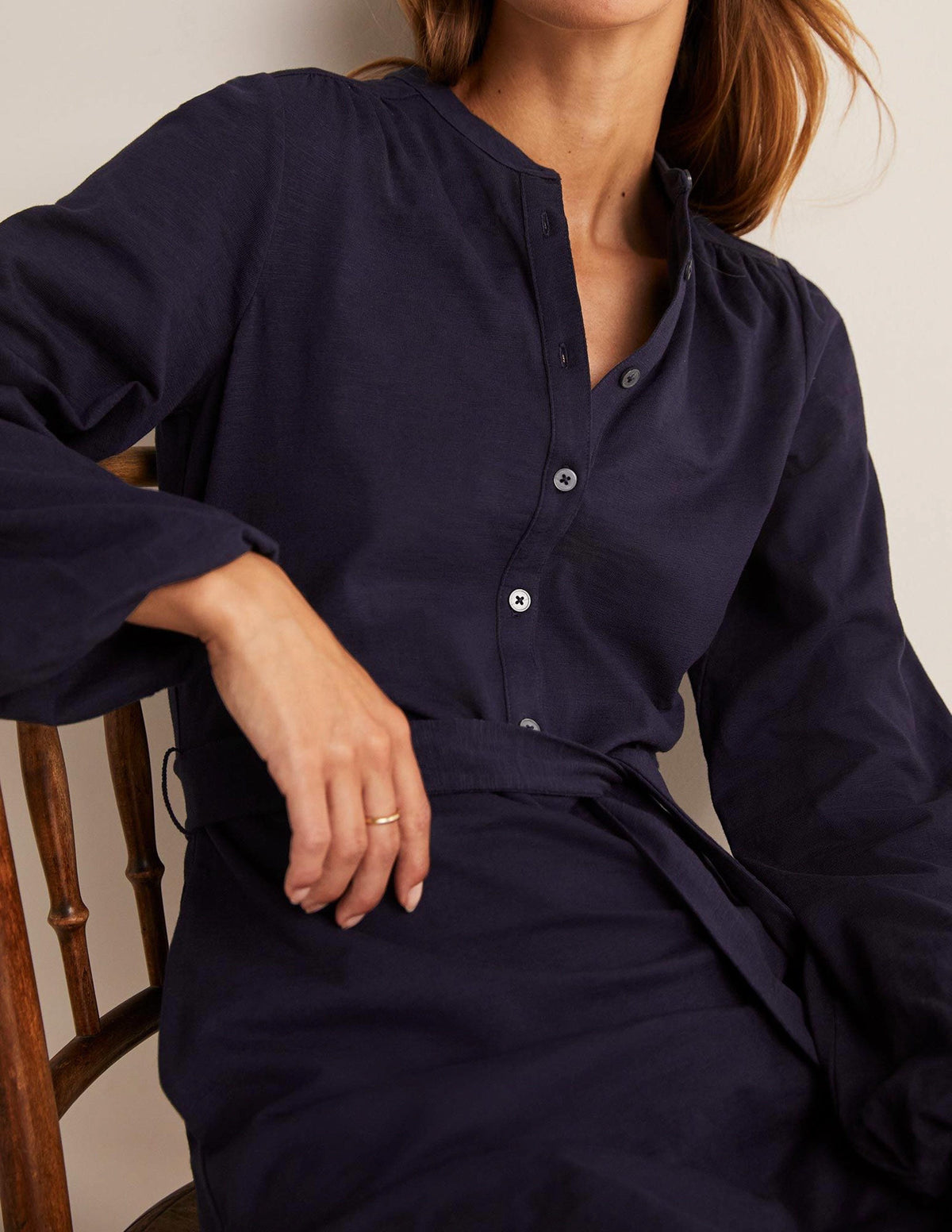 Belted Jersey Shirt Dress-Navy - Image 6