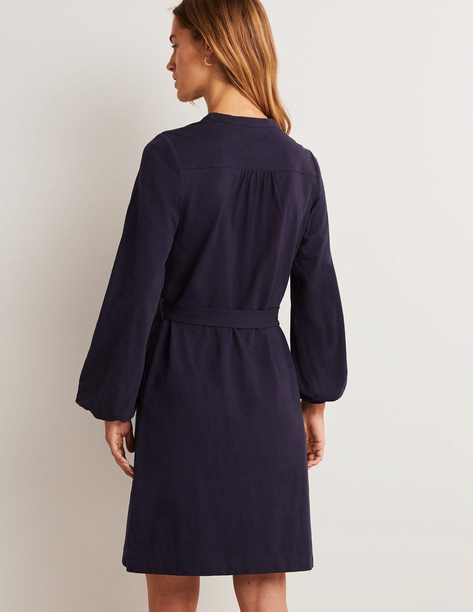 Belted Jersey Shirt Dress-Navy - Image 3