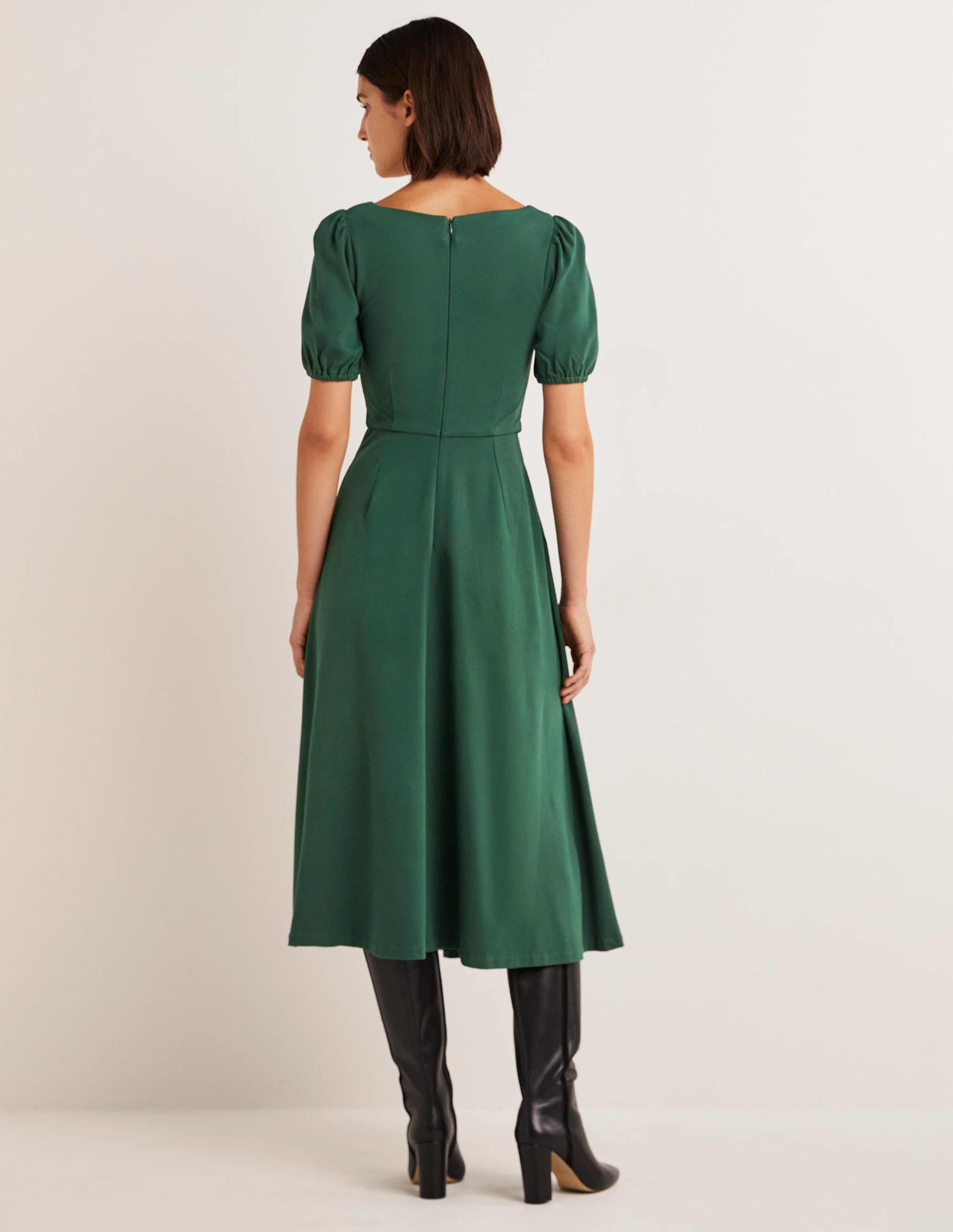 Robe midi en jersey à manches courtes-Vert chasseur - Image 3