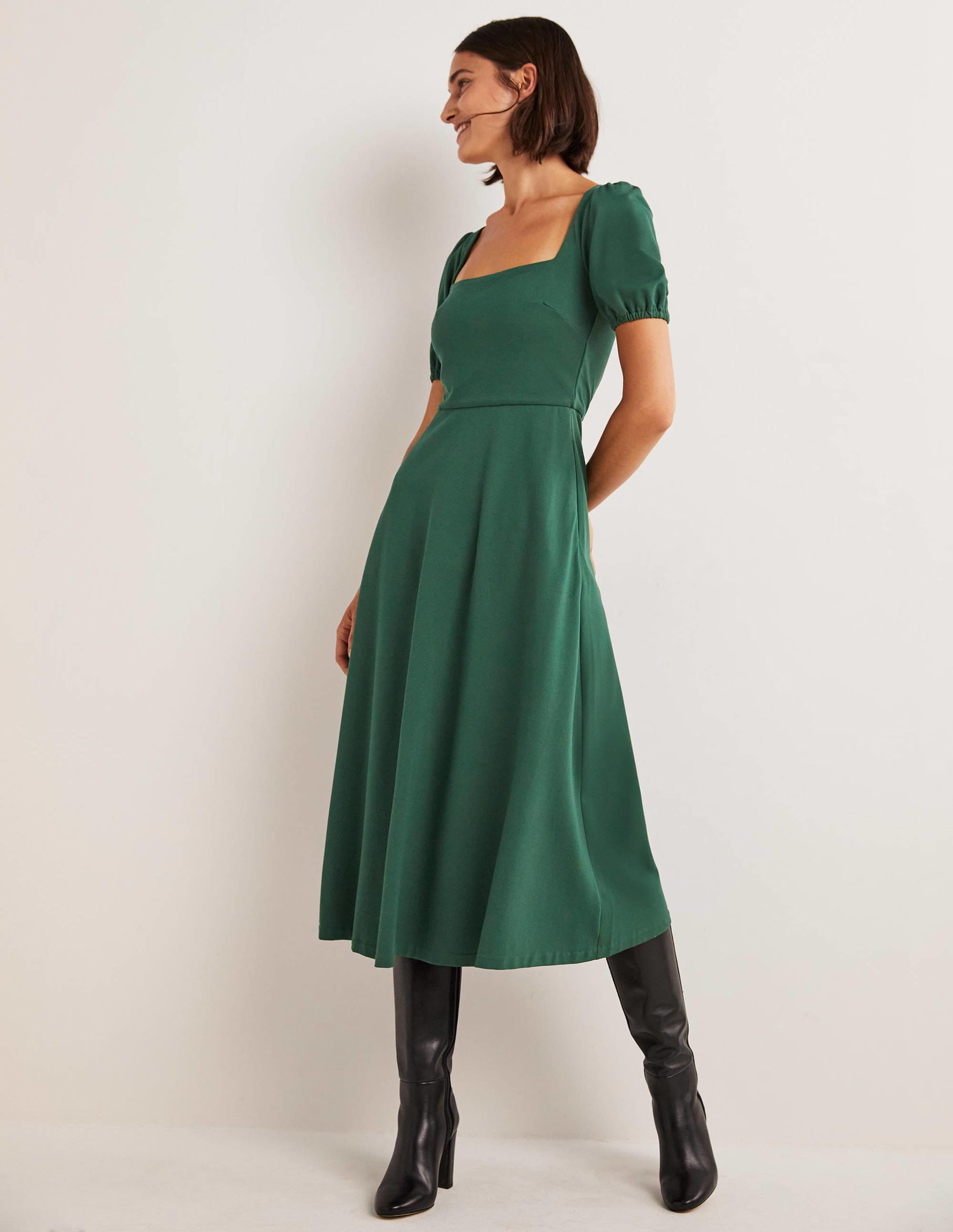 Robe midi en jersey à manches courtes-Vert chasseur - Image 4