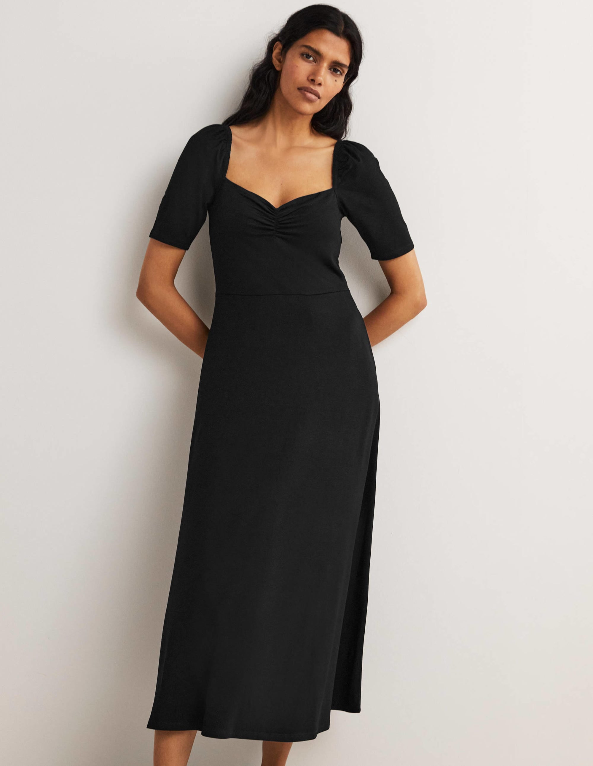 Sweetheart Jersey Midi Dress-Black - Image 1