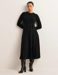 Midi-Strickkleid mit Rippdetails-Schwarz