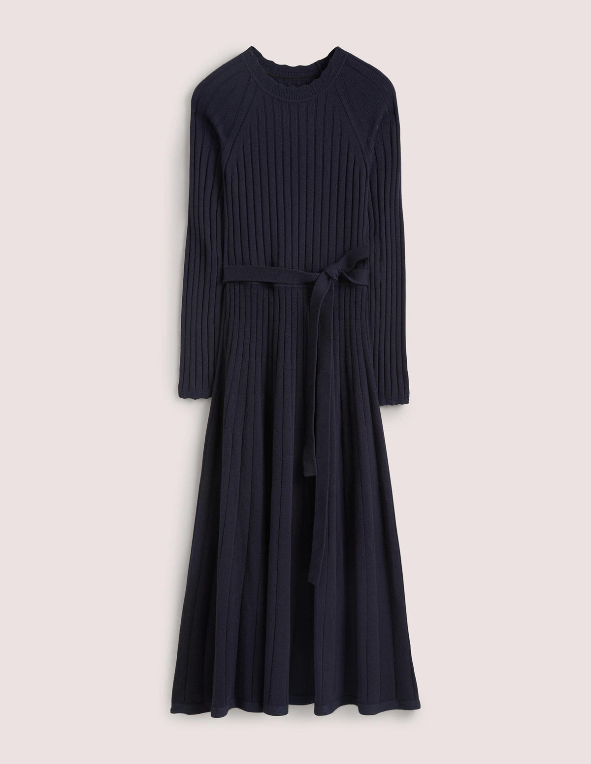 Midi-Strickkleid mit Rippdetails-Marineblau-7