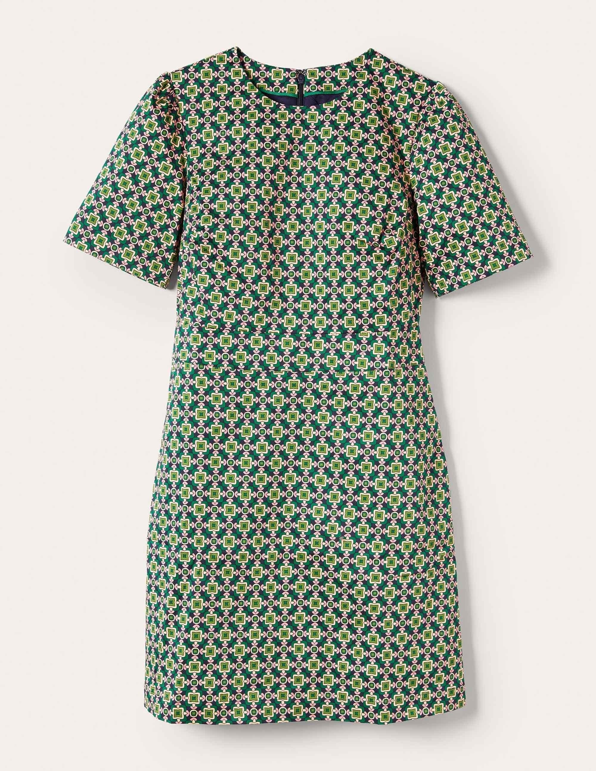 Mini-robe fourreau en coton-Clairière ombragée, motif géométrique carré - Image 9