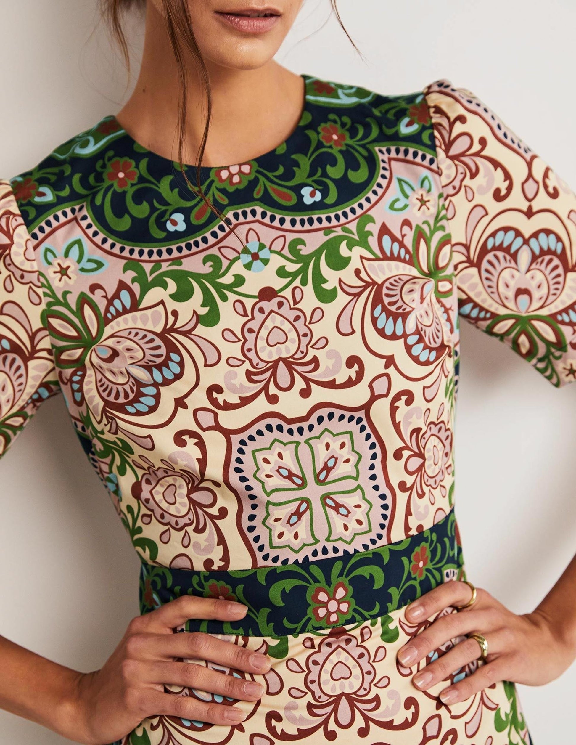 Mini-Etuikleid aus Baumwolle-Bunt, Blütenornamente-2