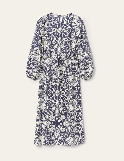 Langärmliges Säulen-Midikleid-Navy, Blütenornamente-11