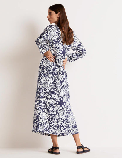 Langärmliges Säulen-Midikleid-Navy, Blütenornamente-3