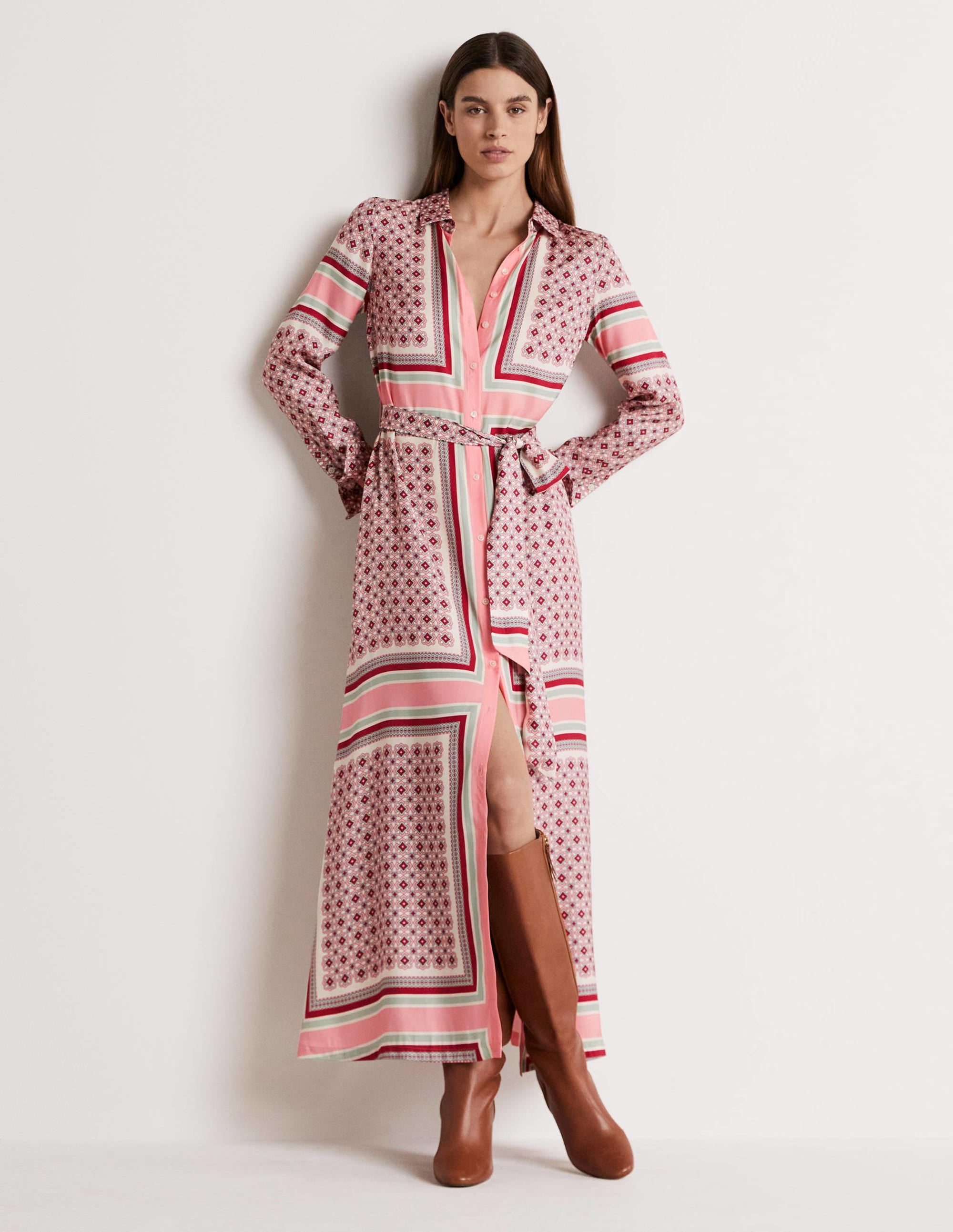 Claudia Maxi-Hemdblusenkleid-Mandelblütenrosa, Geometrisches Muster - Image 6