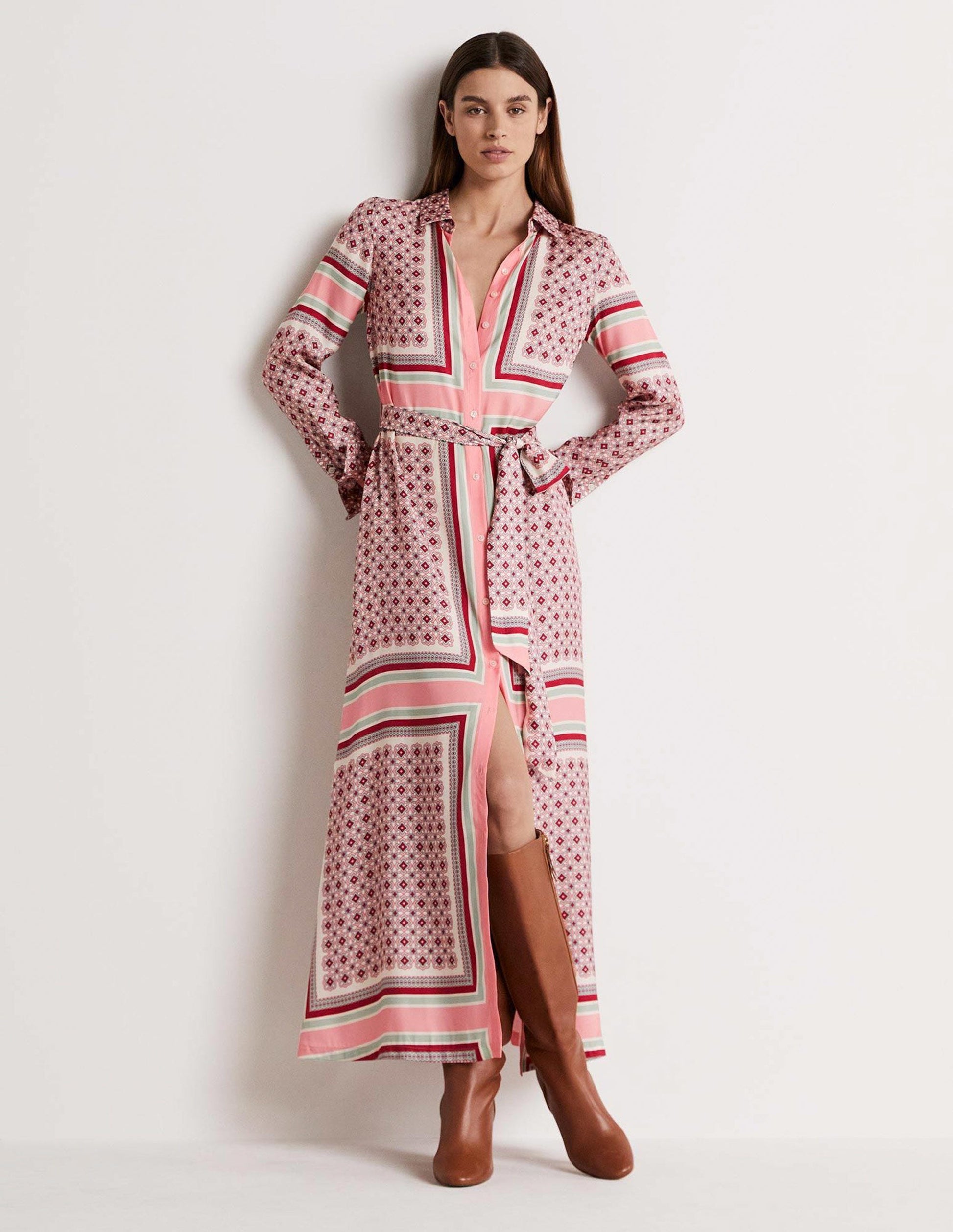 Claudia Maxi-Hemdblusenkleid-Mandelblütenrosa, Geometrisches Muster-1