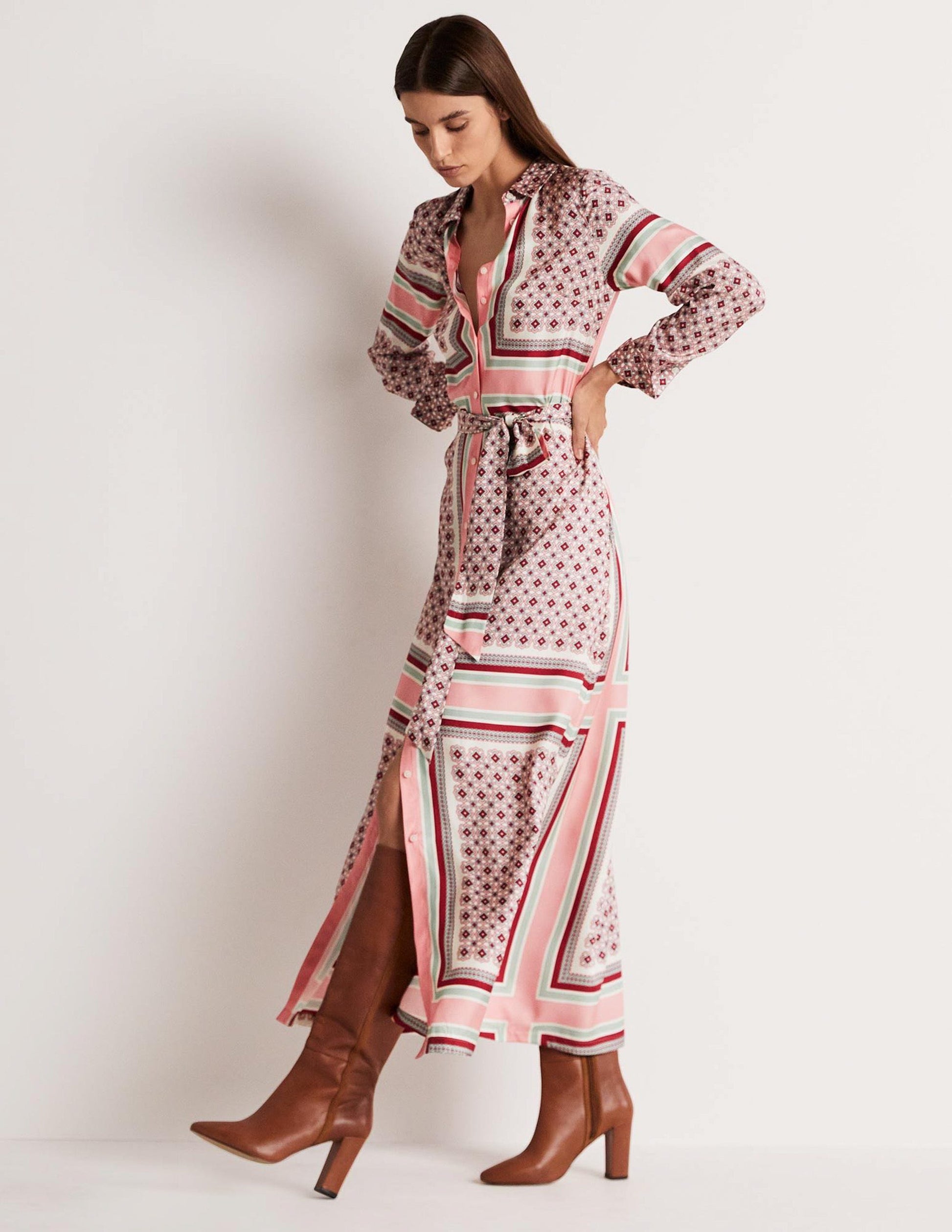 Claudia Maxi-Hemdblusenkleid-Mandelblütenrosa, Geometrisches Muster-4