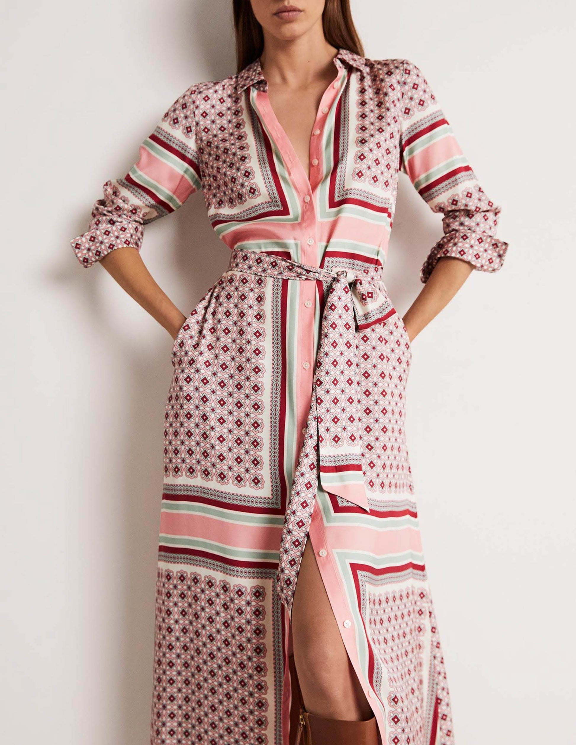 Claudia Maxi-Hemdblusenkleid-Mandelblütenrosa, Geometrisches Muster-5
