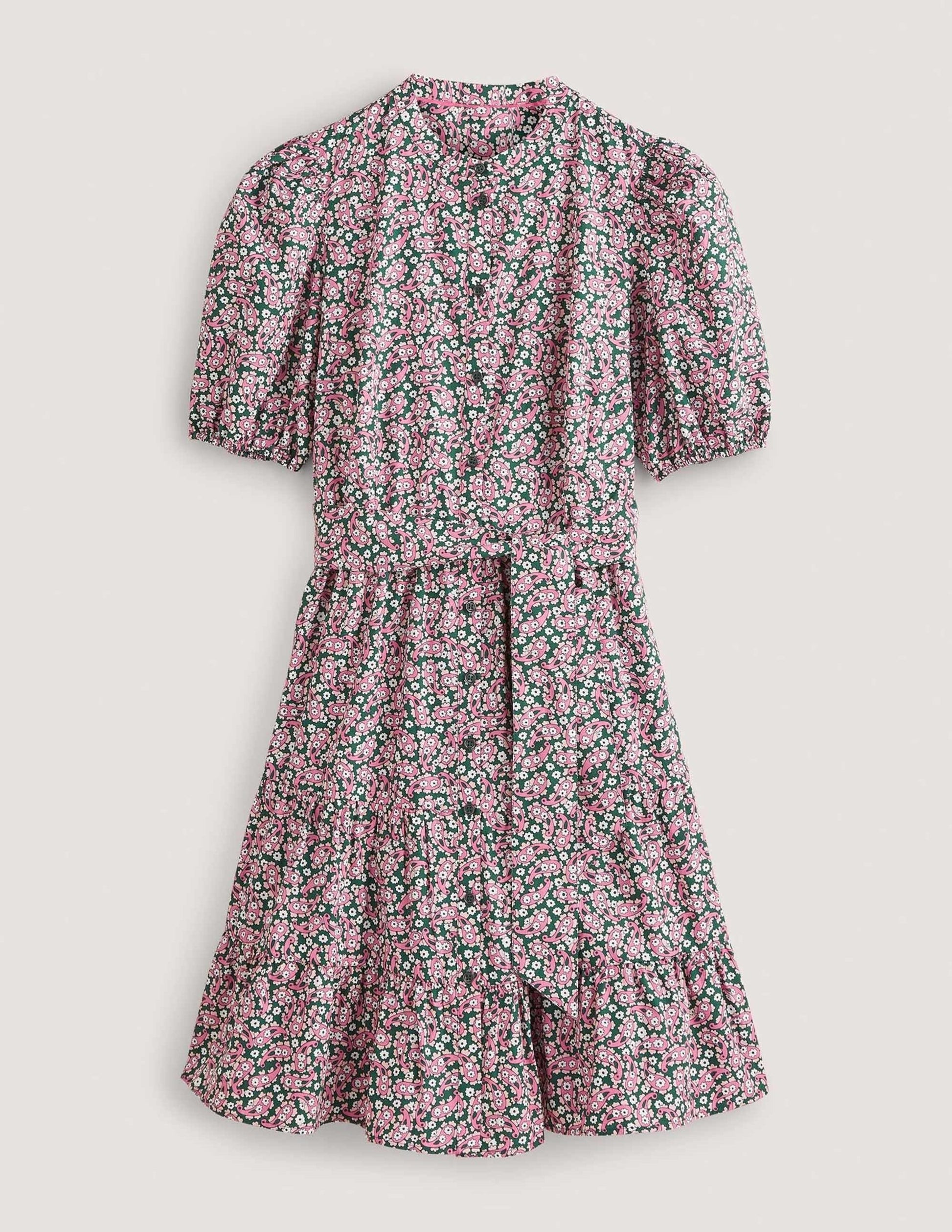 Tiered Shirt Dress-Trekking Green, Petal Paisley-6