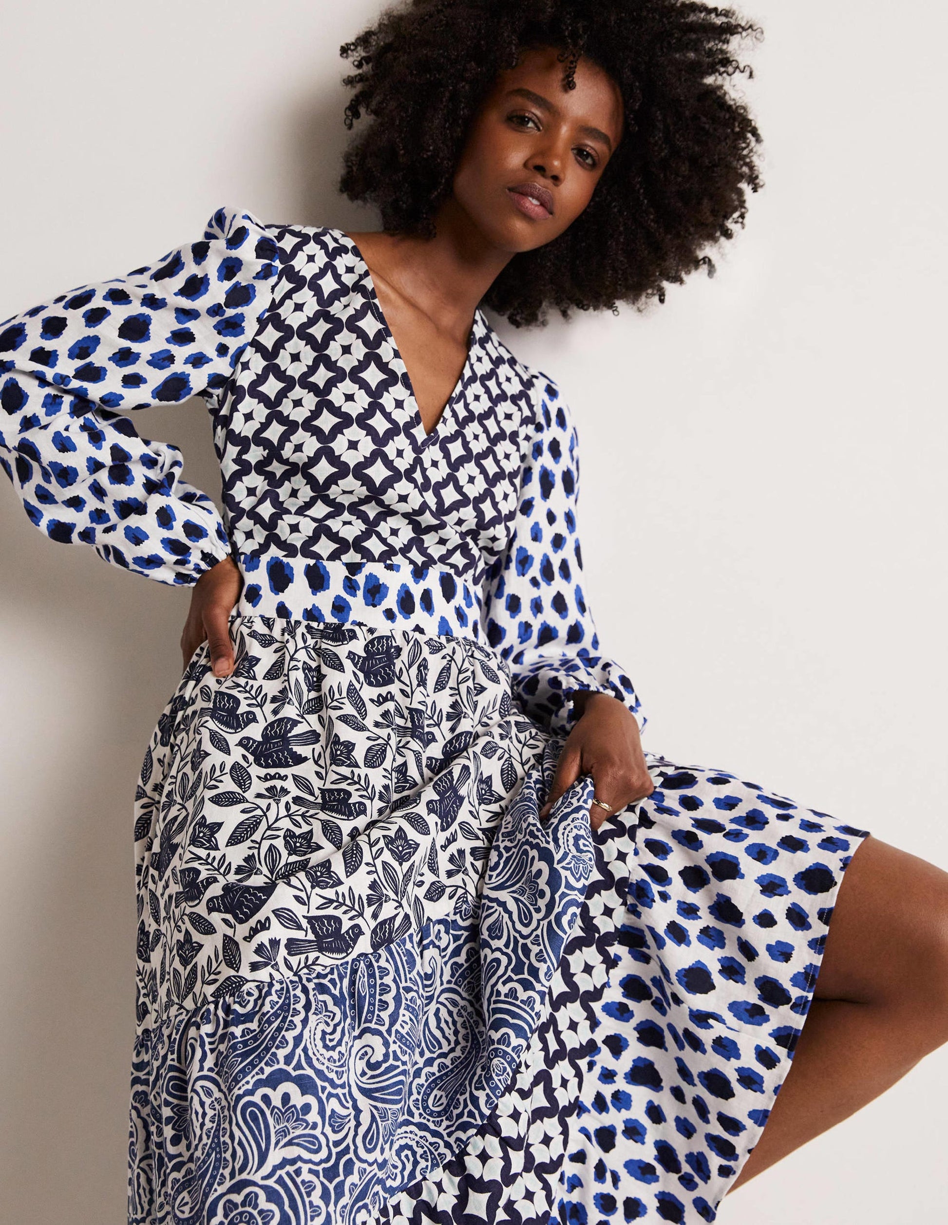 Gestuftes Upcycling Maxi-Kleid-Blau-9