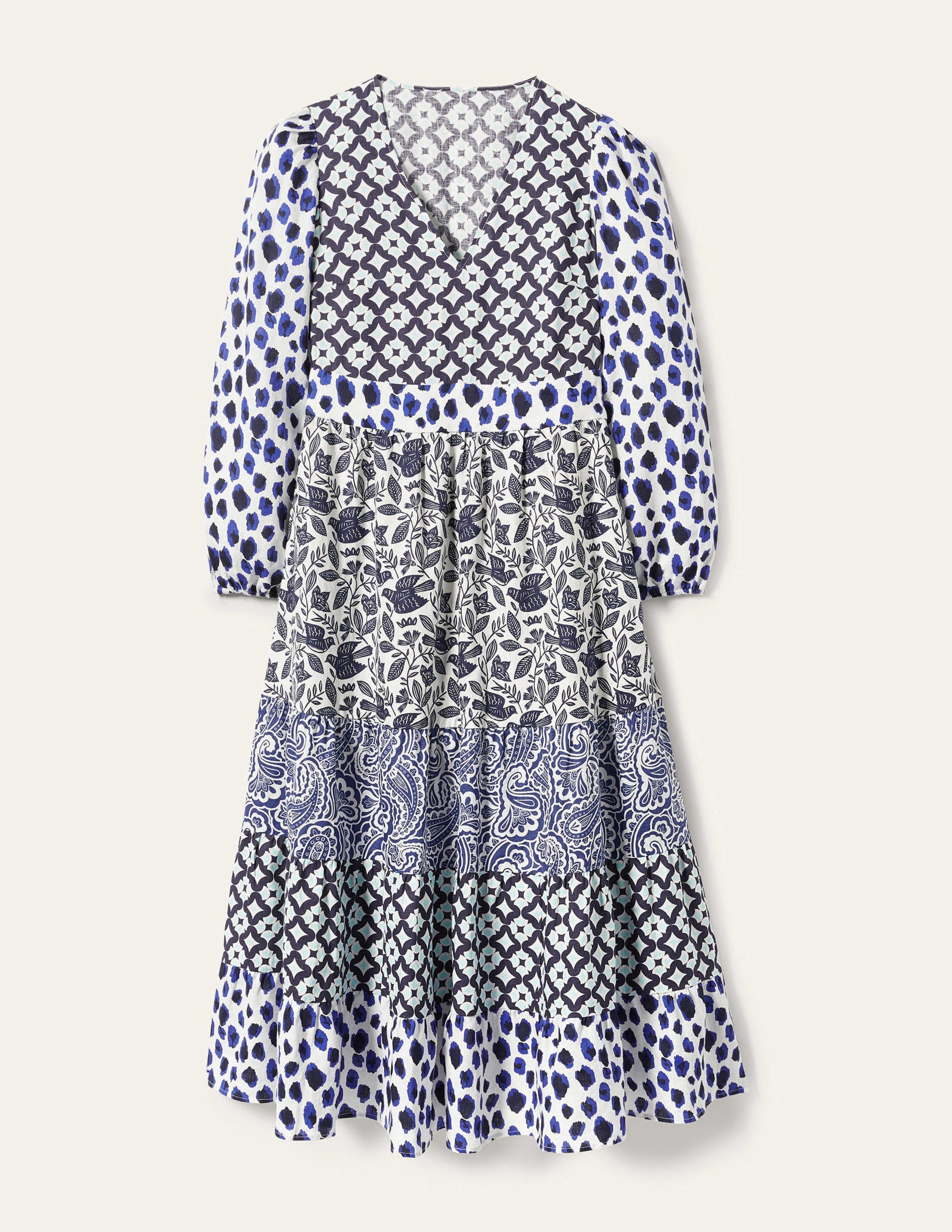 Gestuftes Upcycling Maxi-Kleid-Blau-11