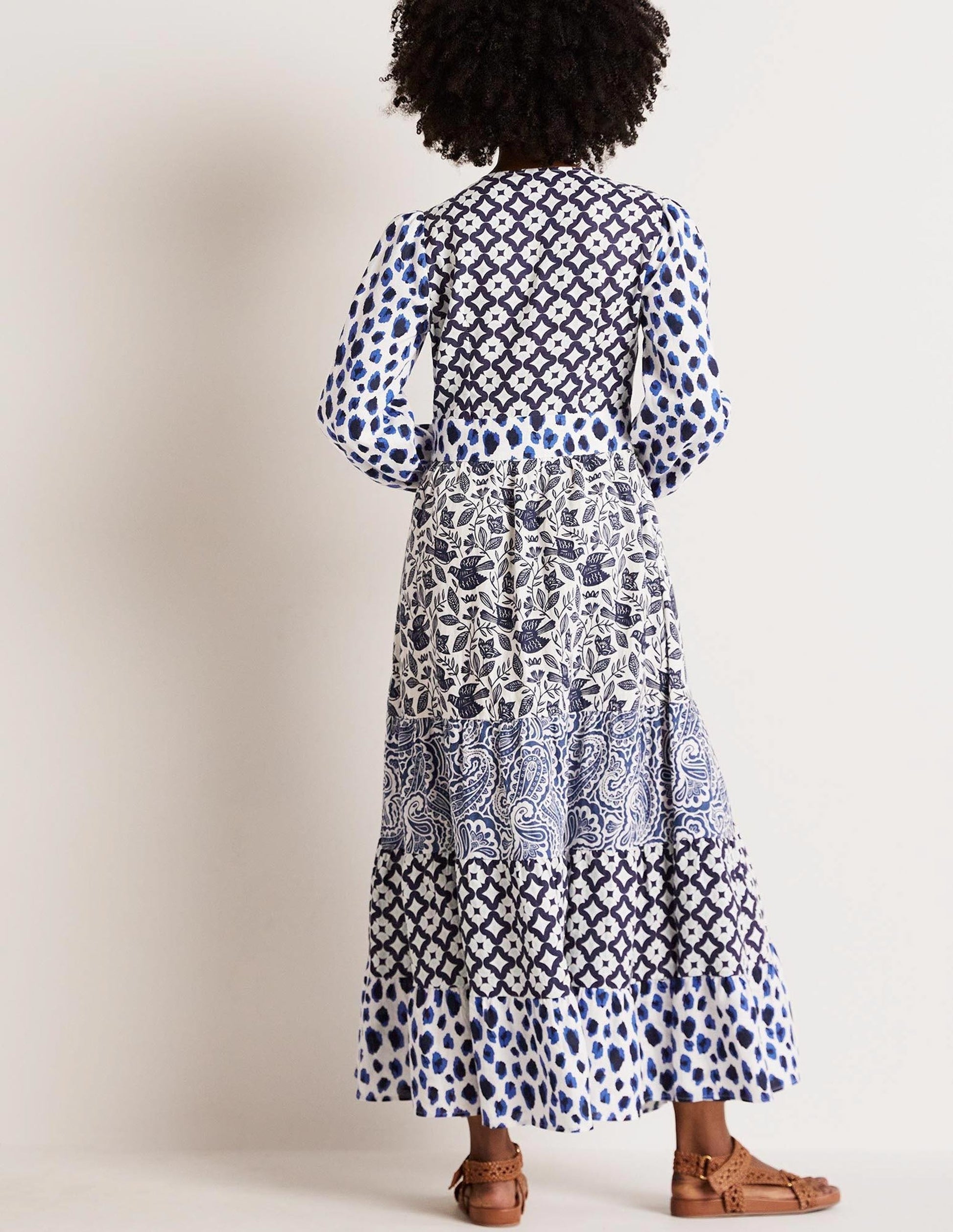 Gestuftes Upcycling Maxi-Kleid-Blau-3