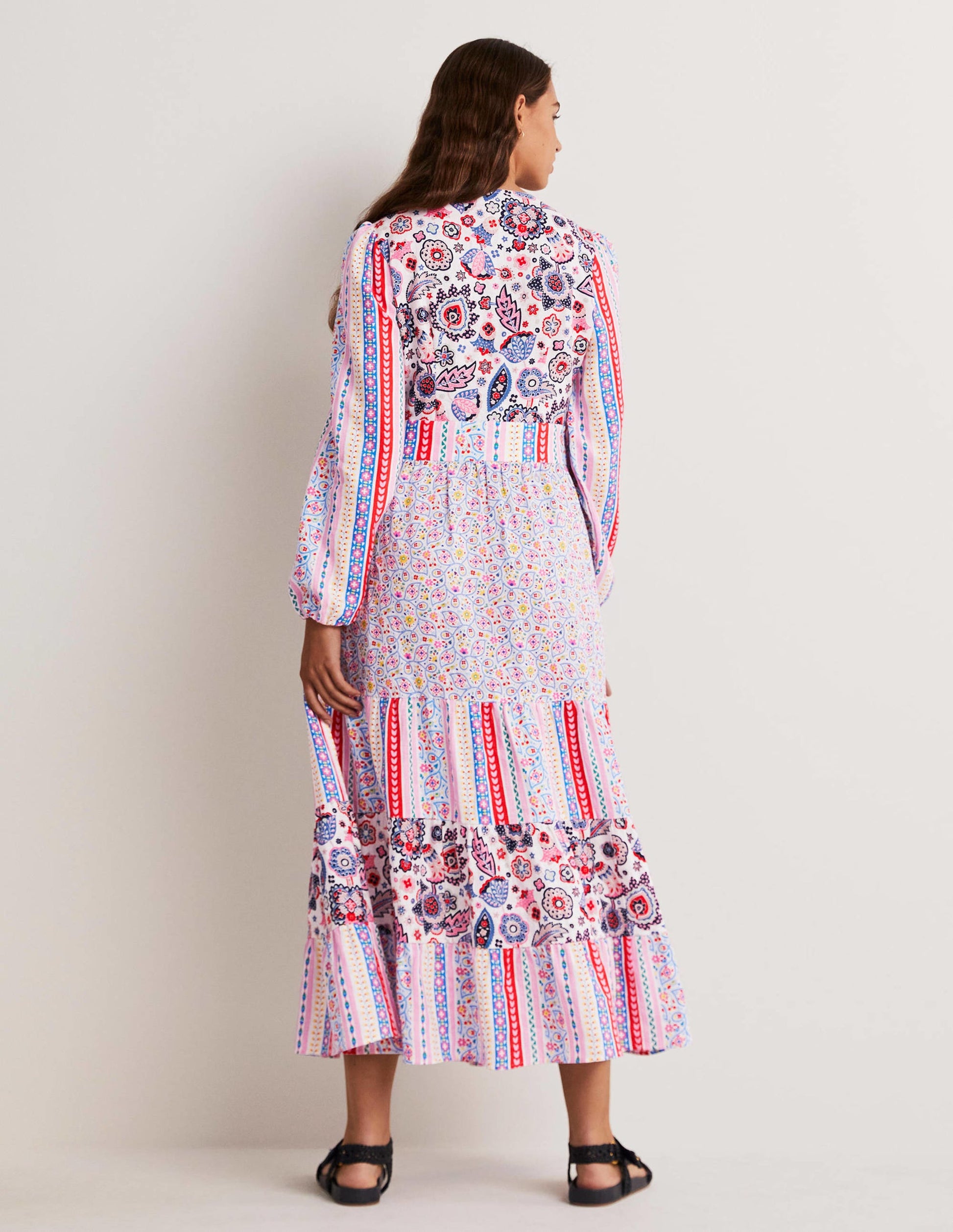 Robe longue à volants recyclée-Rose-7