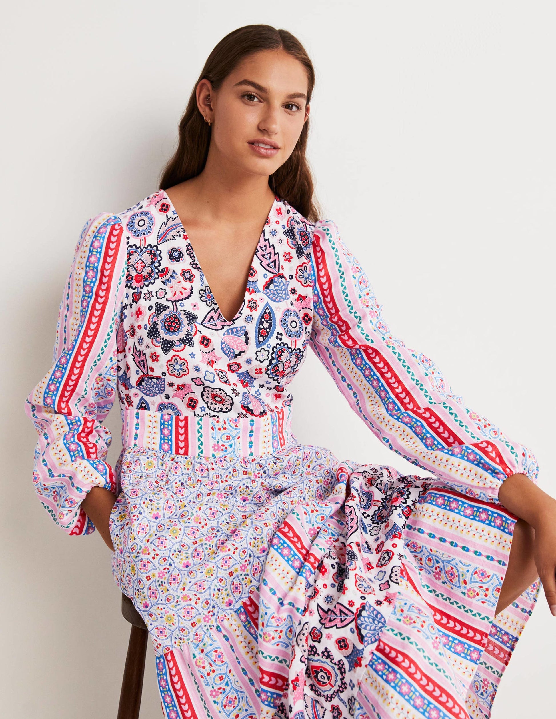 Robe longue à volants recyclée-Rose-8