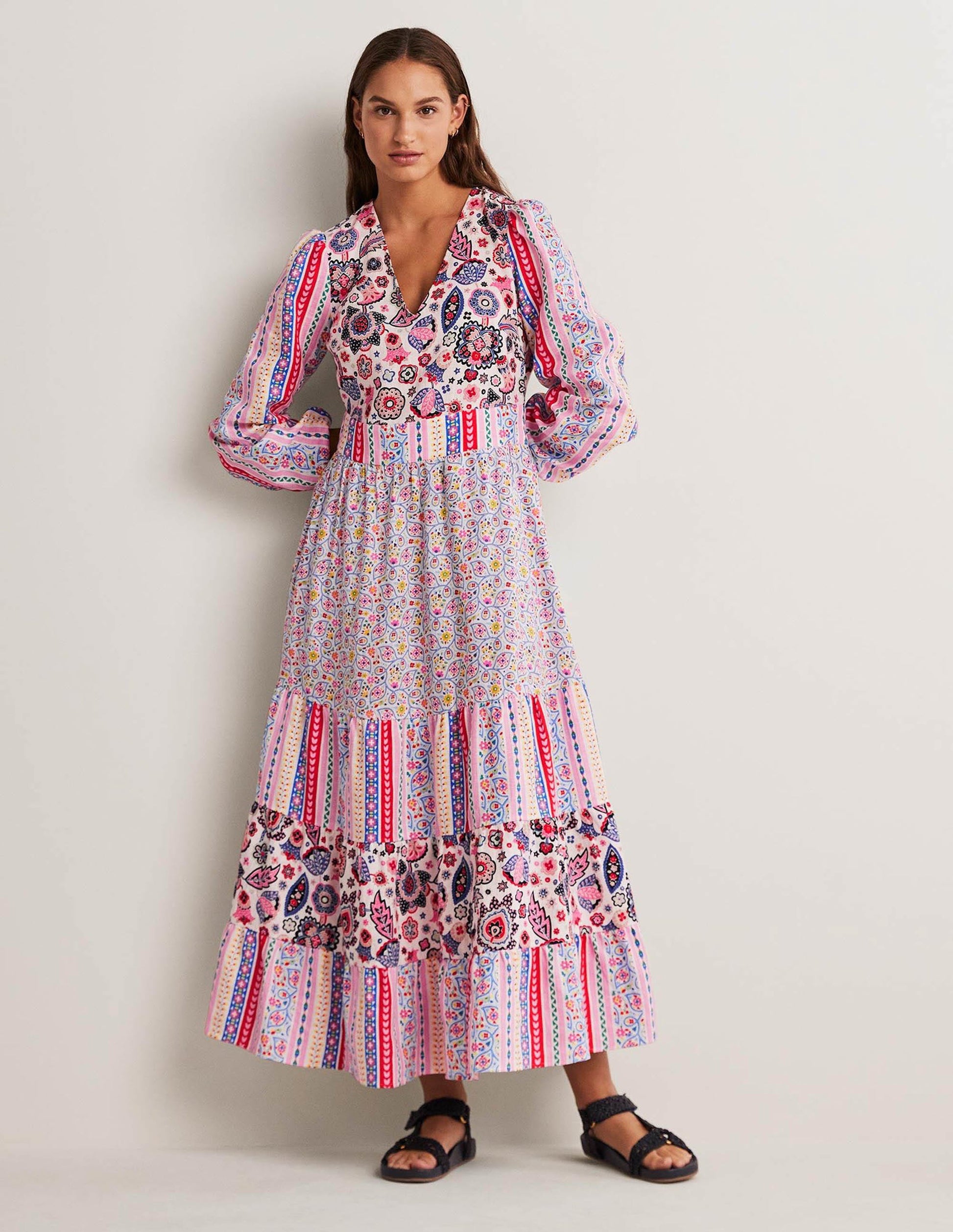 Robe longue à volants recyclée-Rose-1