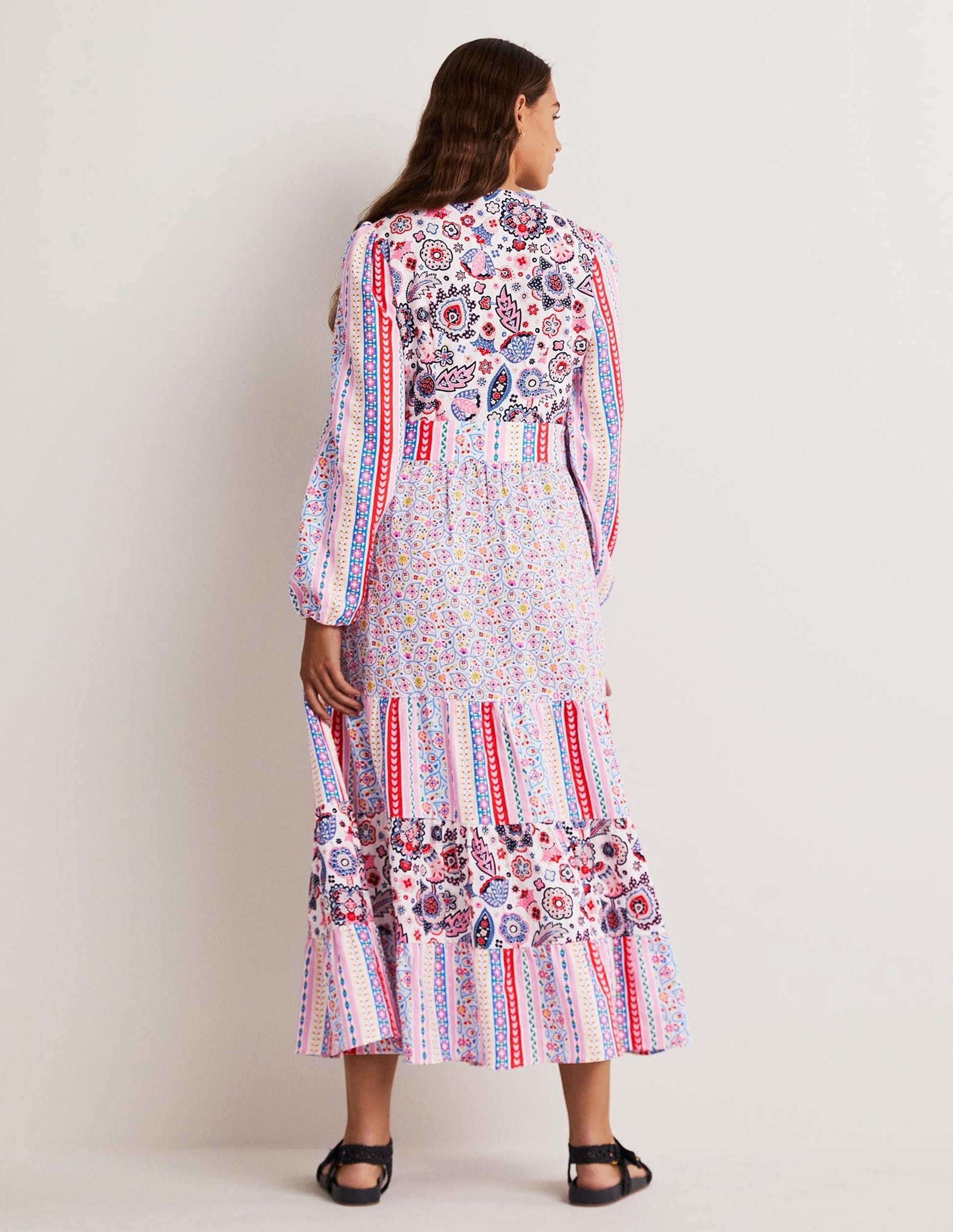 Robe longue à volants recyclée-Rose-3