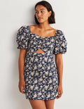 Minikleid mit Cut-out-Detail-Navy, Chintz-Blumen