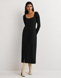 Jersey-Midikleid mit Rippstrick-Schwarz