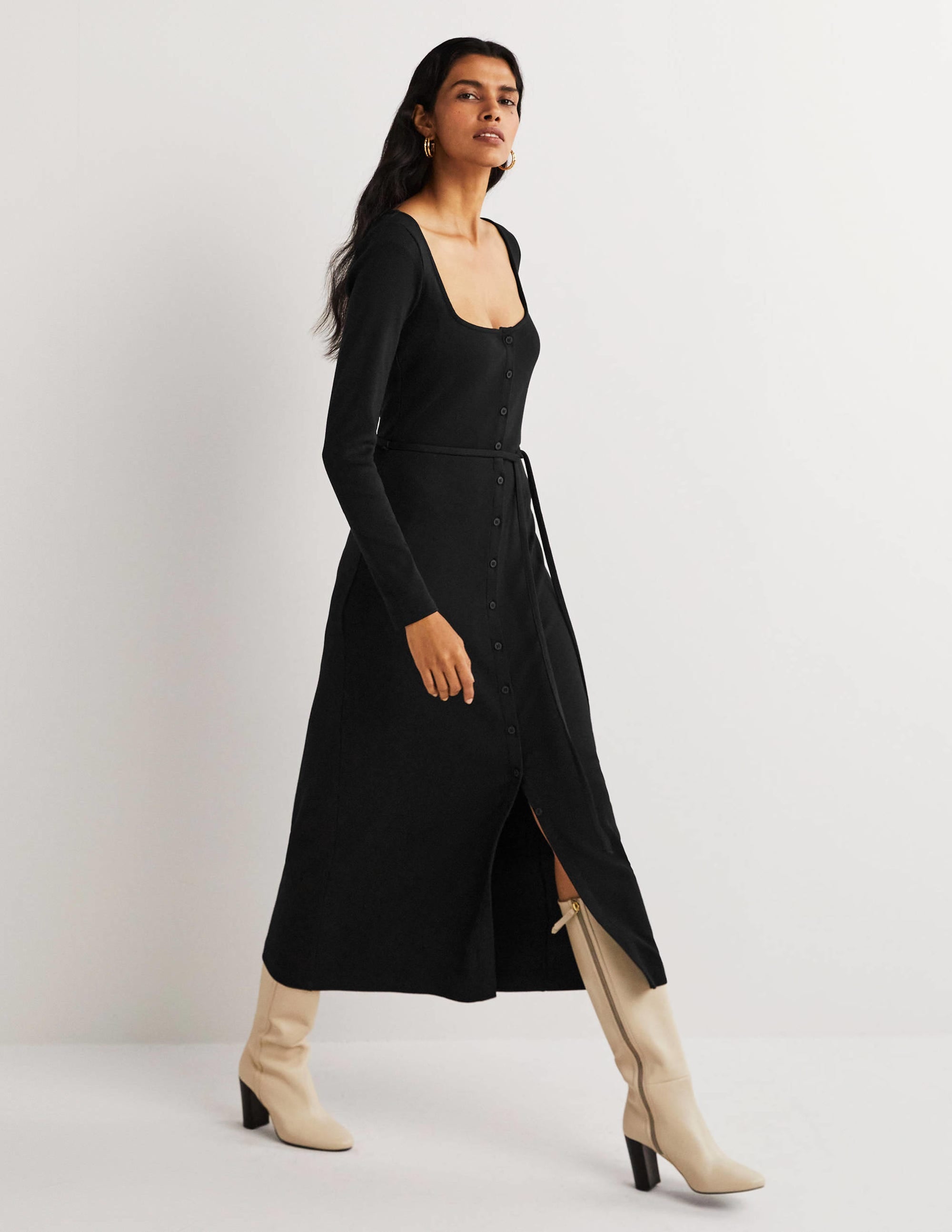 Jersey-Midikleid mit Rippstrick-Schwarz - Image 5