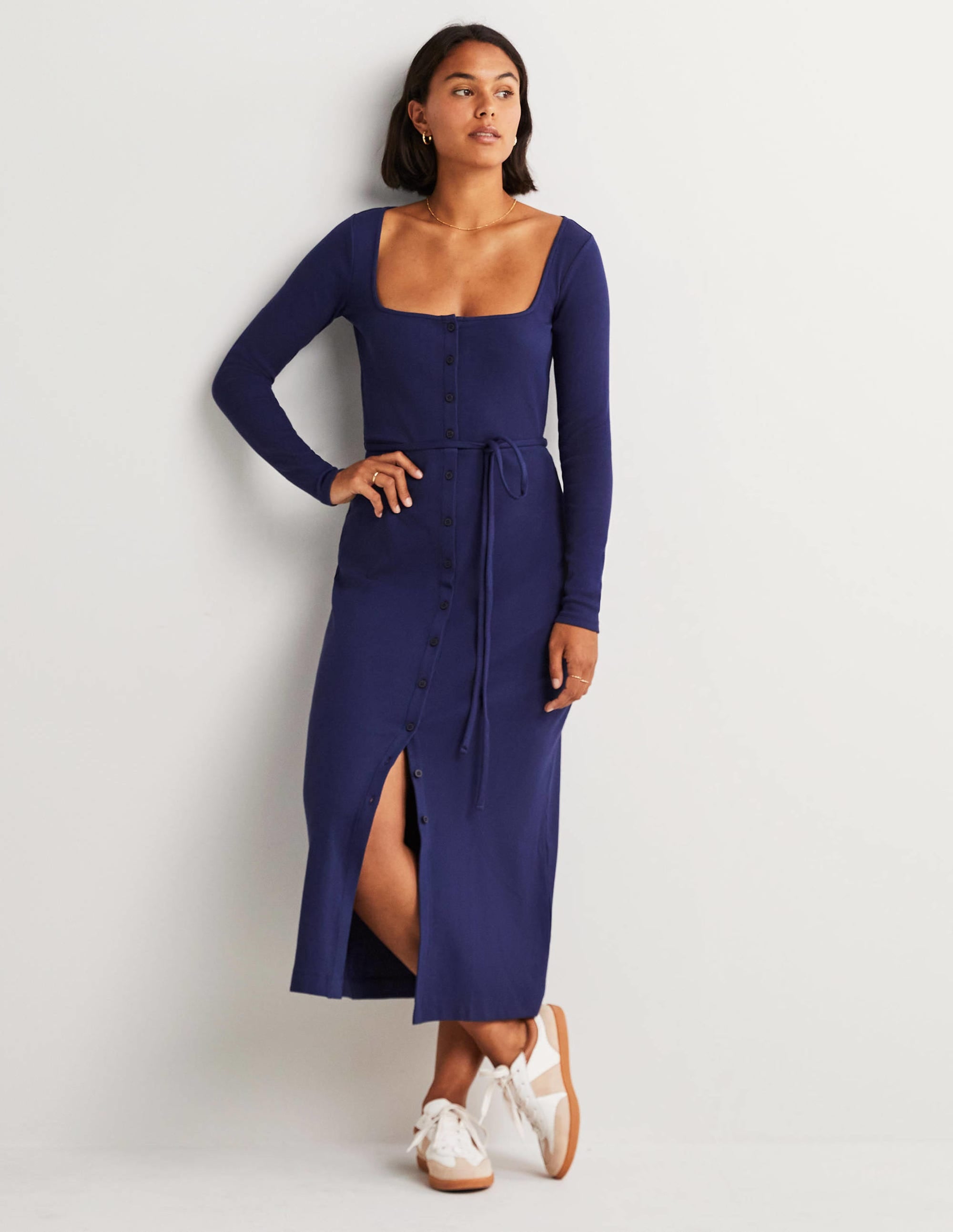 Jersey-Midikleid mit Rippstrick-Marineblau - Image 1