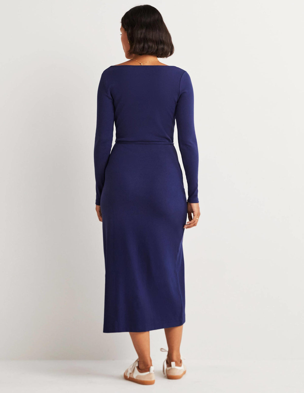 Jersey-Midikleid mit Rippstrick-Marineblau - Image 3