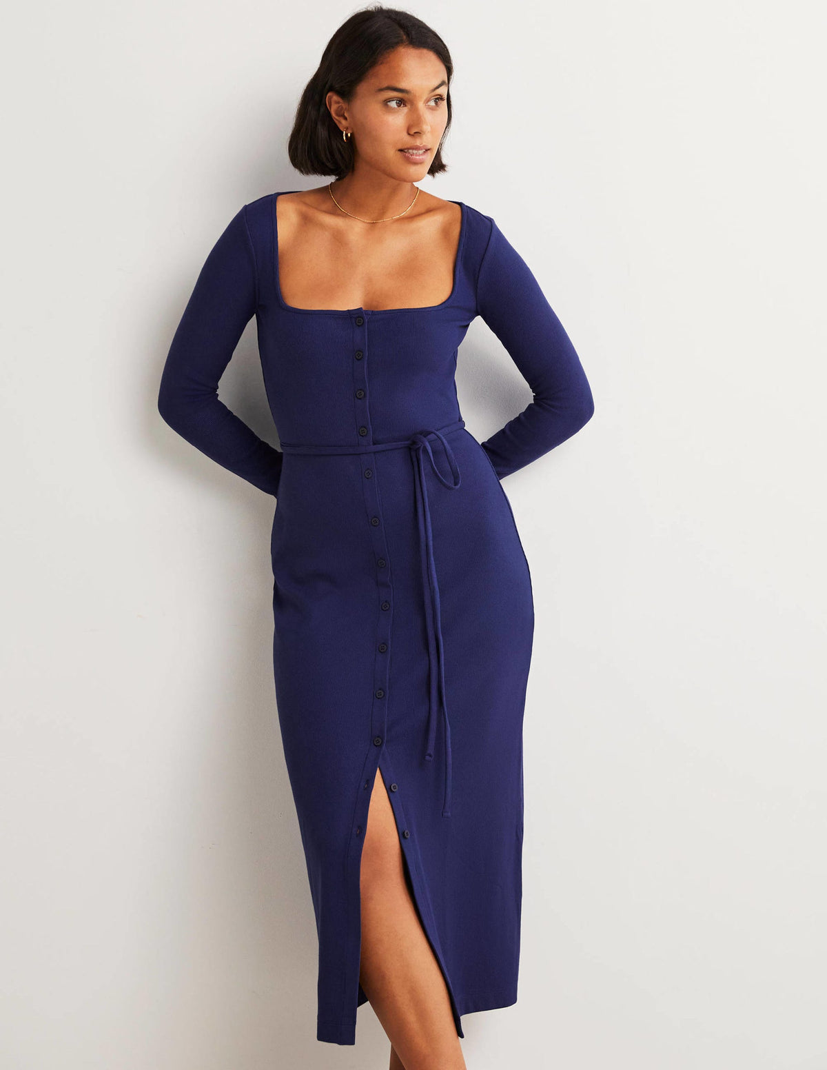 Jersey-Midikleid mit Rippstrick-Marineblau - Image 4