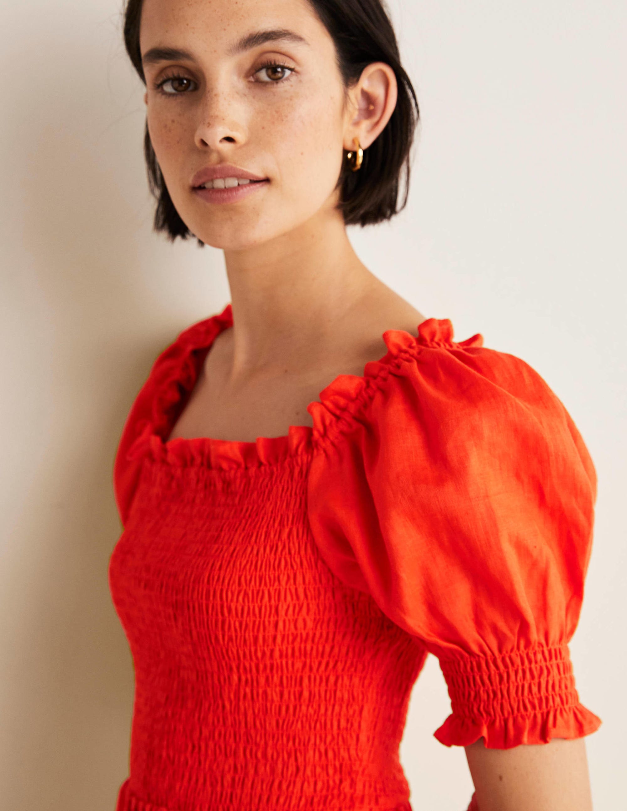 Minikleid mit gesmoktem Oberteil-Kräftiges Papayaorange - Image 6