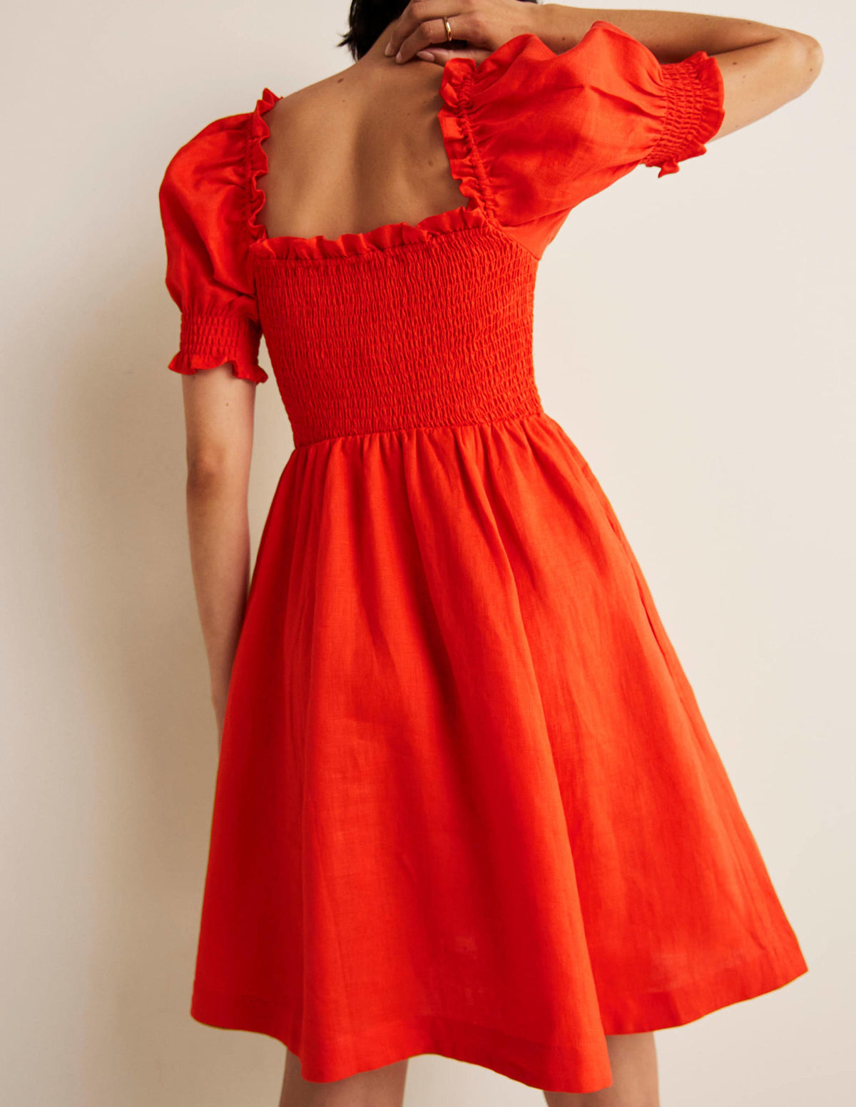Minikleid mit gesmoktem Oberteil-Kräftiges Papayaorange - Image 7